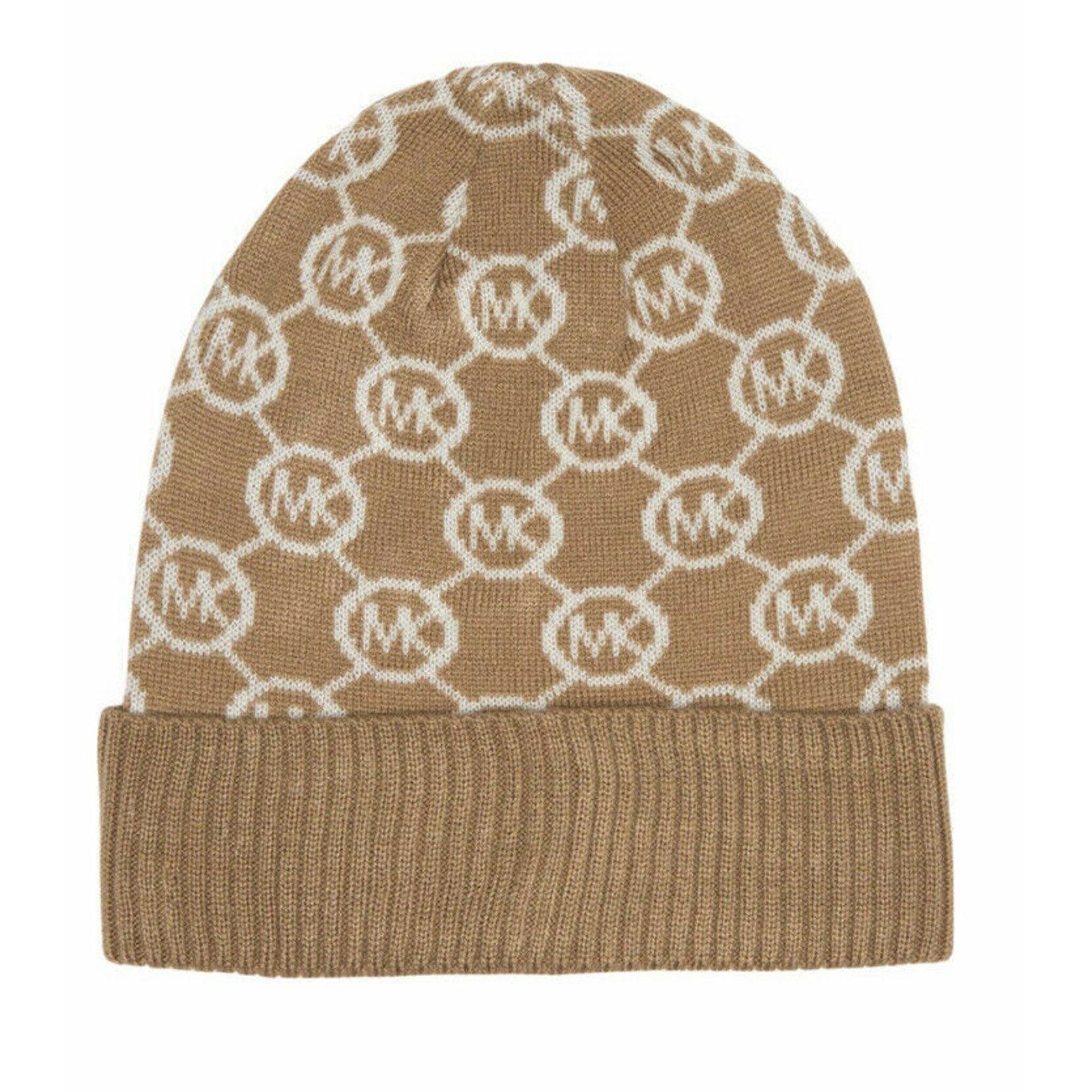 Michael Kors DARK CAMEL JET SET MK LOGO PRINT CALF BEANIE HAT SIZE 0/S Size ONE SIZE - 1 Thumbnail