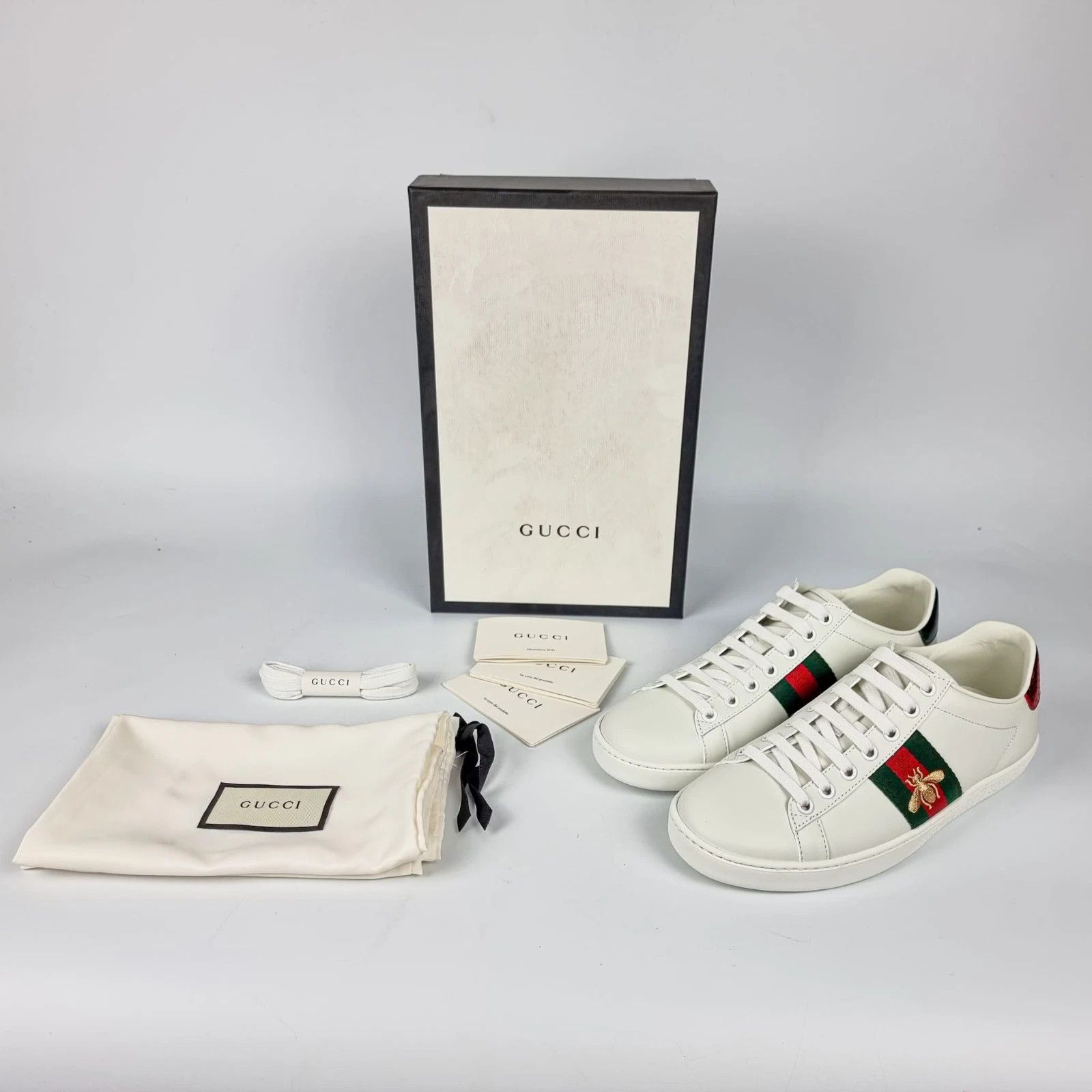 Gucci GUCCI Ace Bee Men's White Leather Sneakers New Size US 7.5 / EU 40-41 - 2 Thumbnail