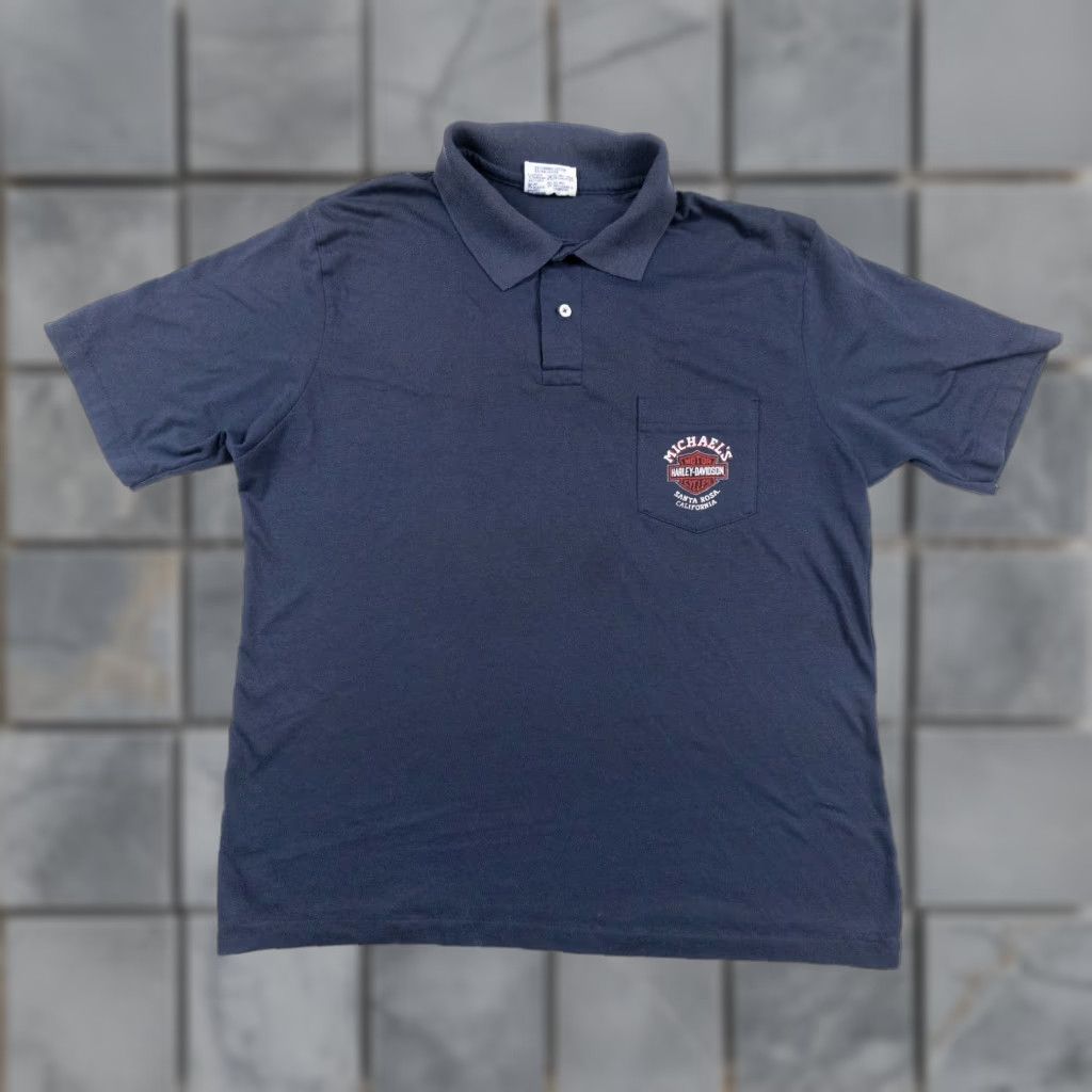 Harley Davidson VINTAGE Harley-Davidson Shirt Men XL Blue 80s Polo Short Sleeve Motorcycle Logo, Collared, Button, Cotton/Poly, Regular Fit, Vintage 1980s Size US XL / EU 56 / 4 - 1 Thumbnail