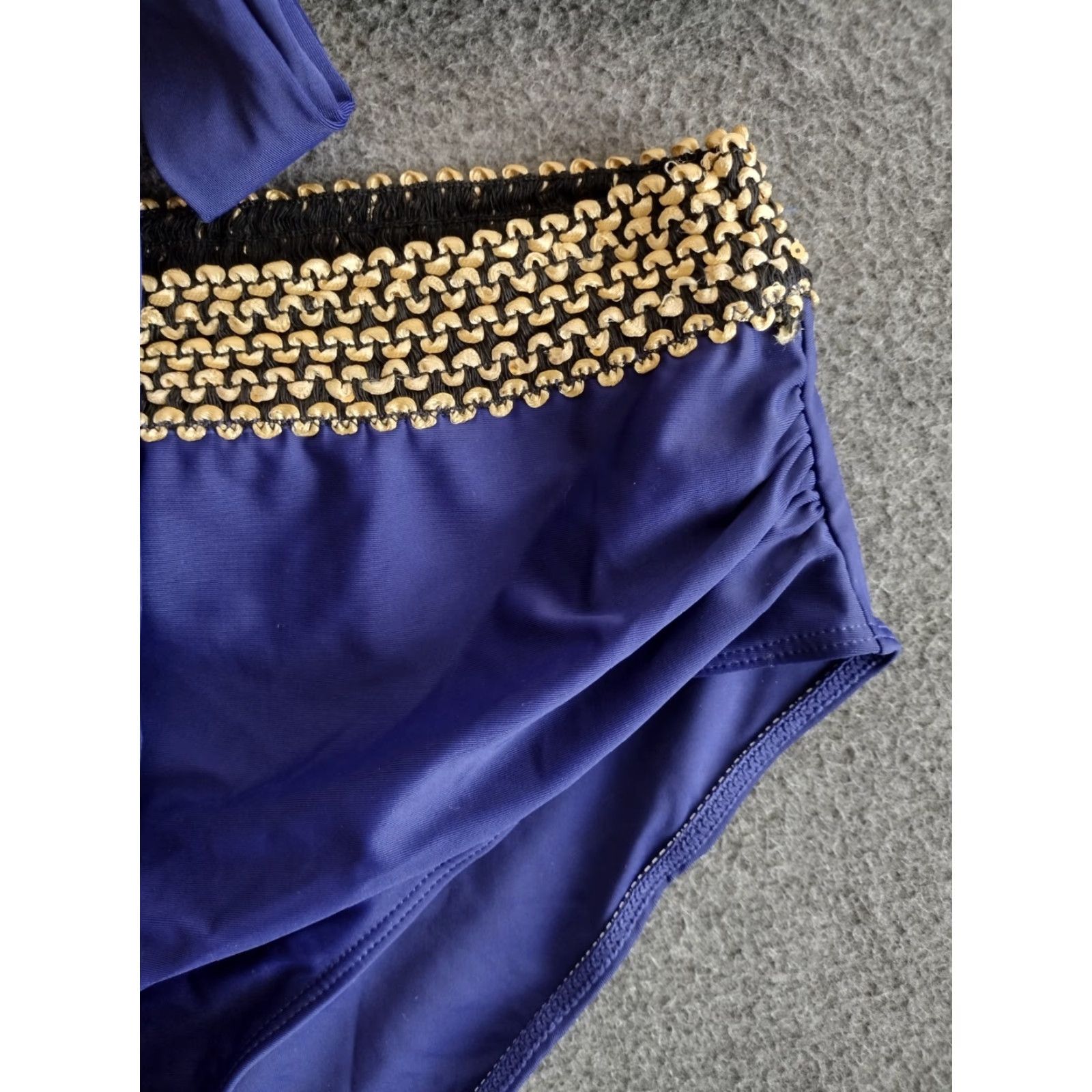 Vintage Eomenie Women's Bikini Tie Top and Bikini Bottom Blue Trim Gold XL Size XL / US 12-14 / IT 48-50 - 4 Thumbnail