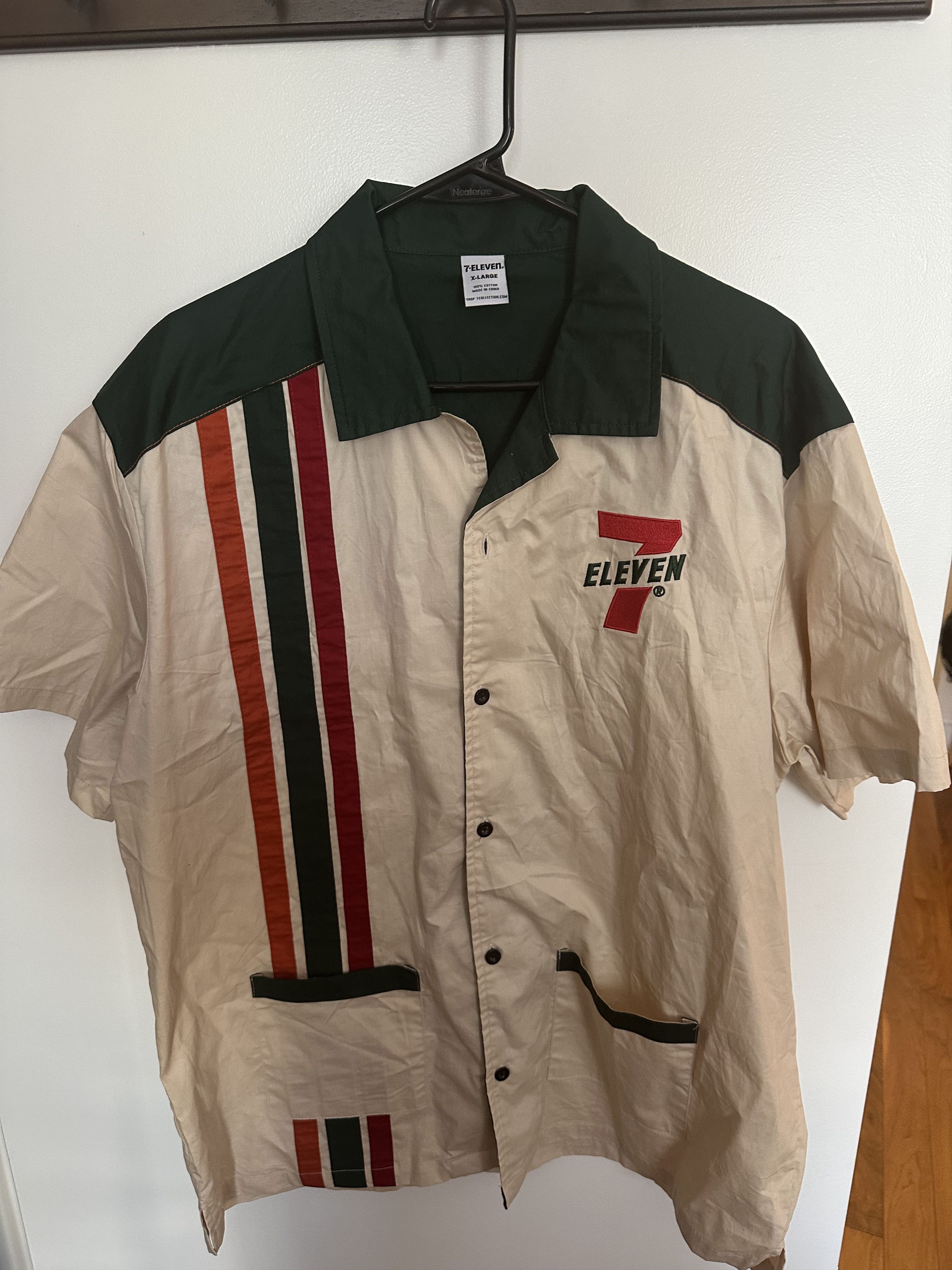 7-Eleven 711 Retro Woven Button-Up Camp Shirt Cream