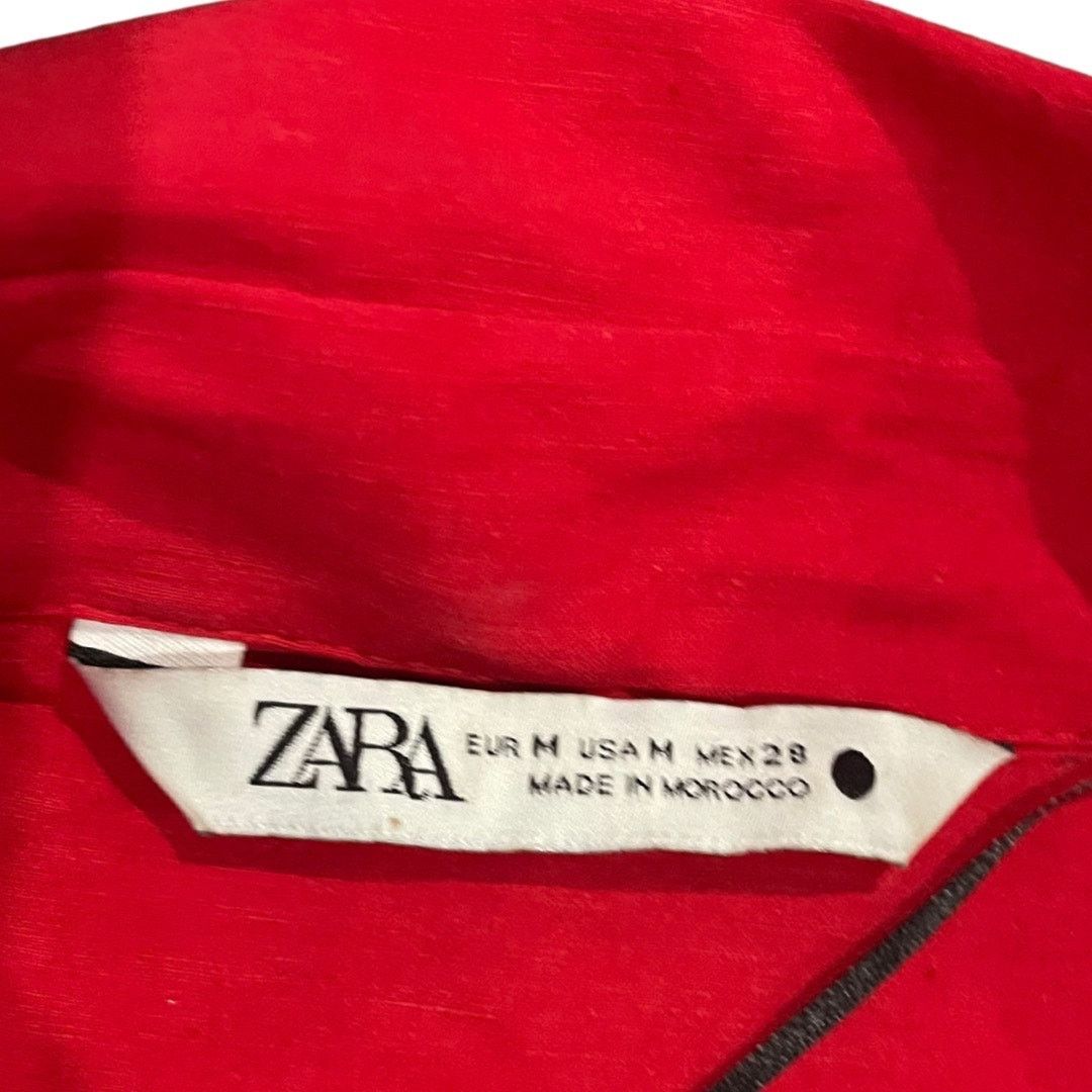 Zara Red Draped Mini Dress Collar Long Sleeves Front Ruched Size M / US 6-8 / IT 42-44 - 4 Thumbnail