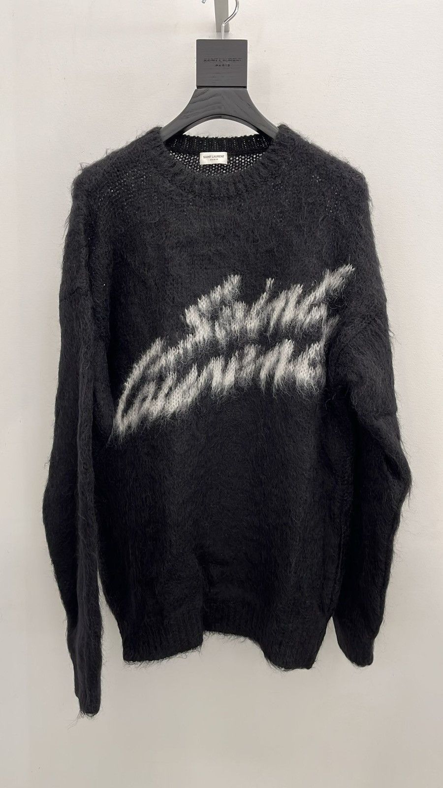 Saint Laurent Paris o1tr1nto0325 Logo-Intarsia Mohair-Blend Sweater in Black Size US M / EU 48-50 / 2 - 7 Thumbnail