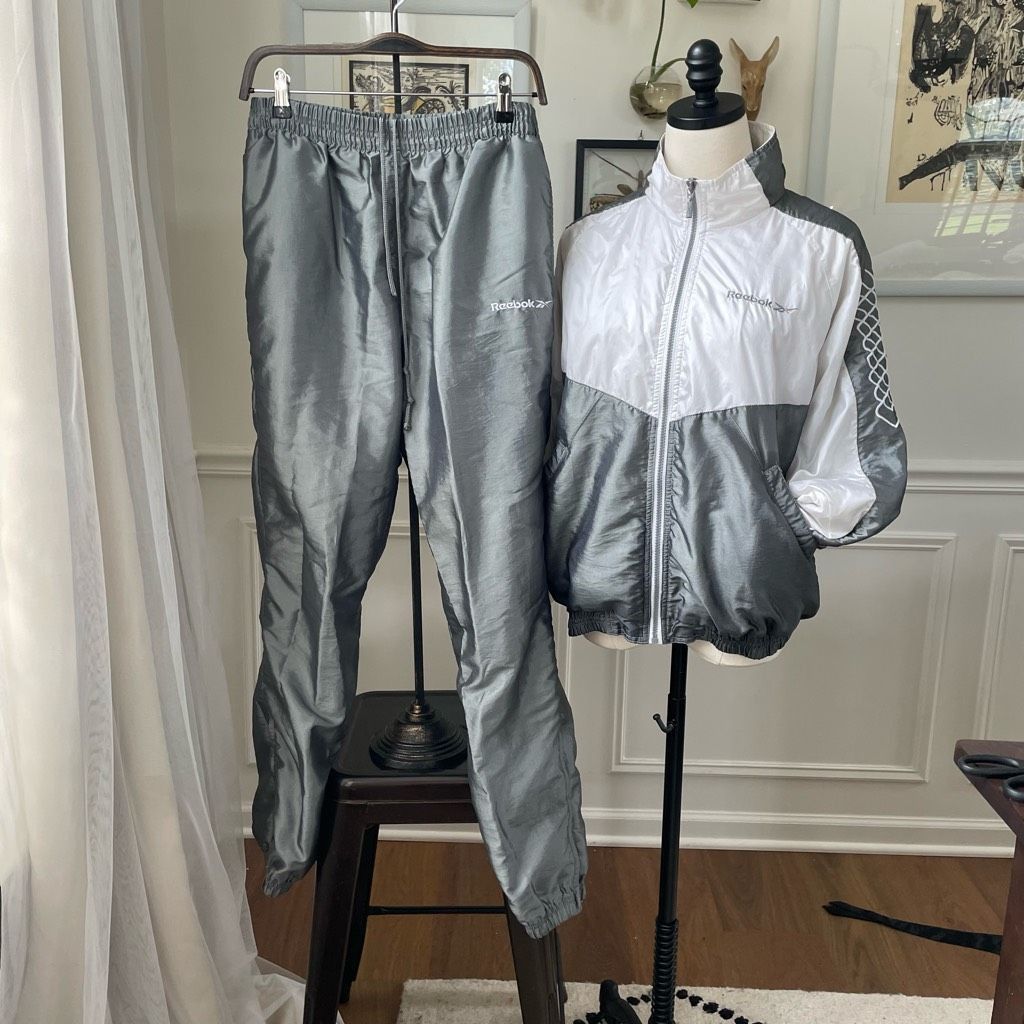 Reebok Vintage 80s 90s Reebok Silver Sage White Track Suit Jacket Pants M Grailed