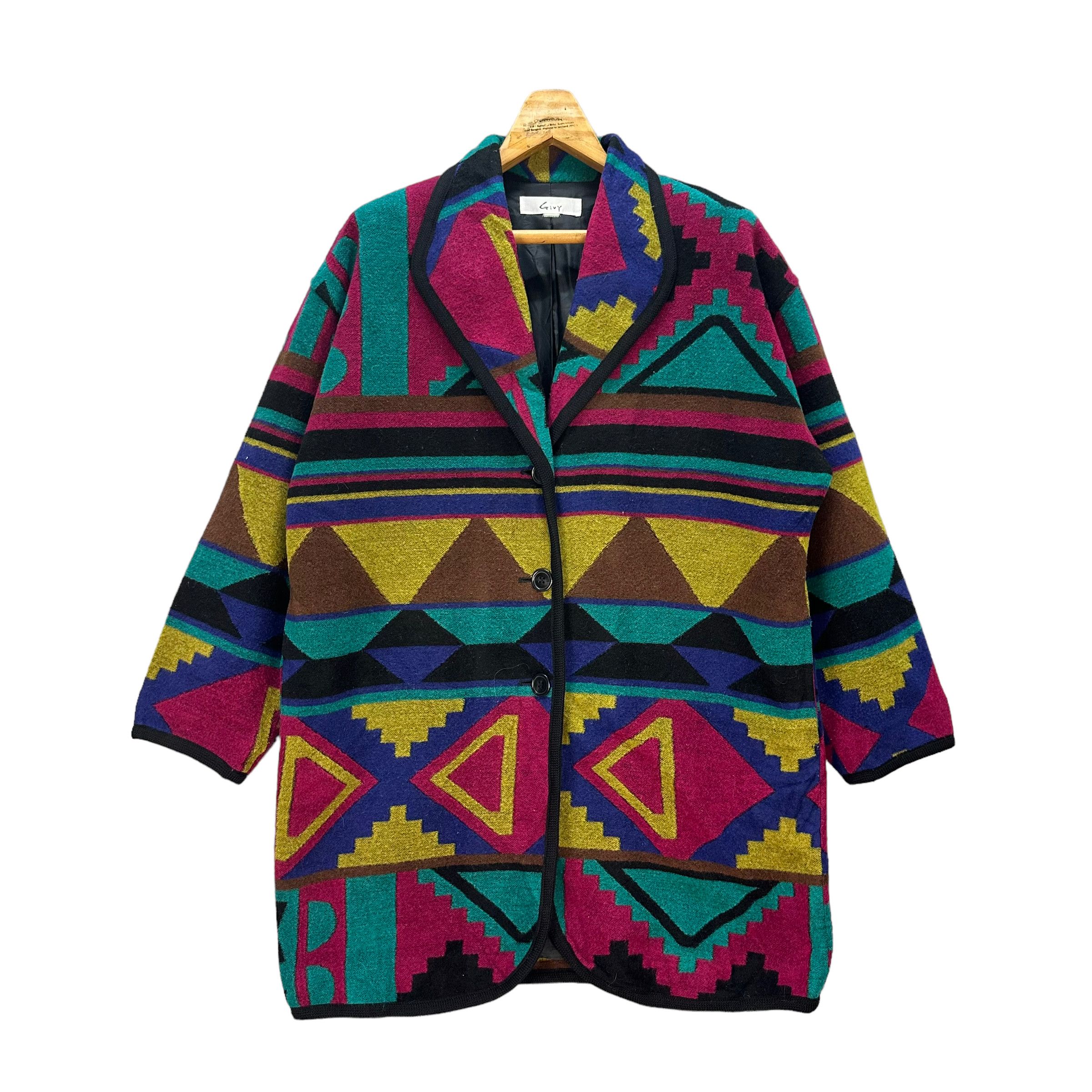 Japanese Brand GIVY MOTIF DESIGN COLOURWAY COAT JACKET #8332-004 Size L / US 10 / IT 46 - 1 Thumbnail