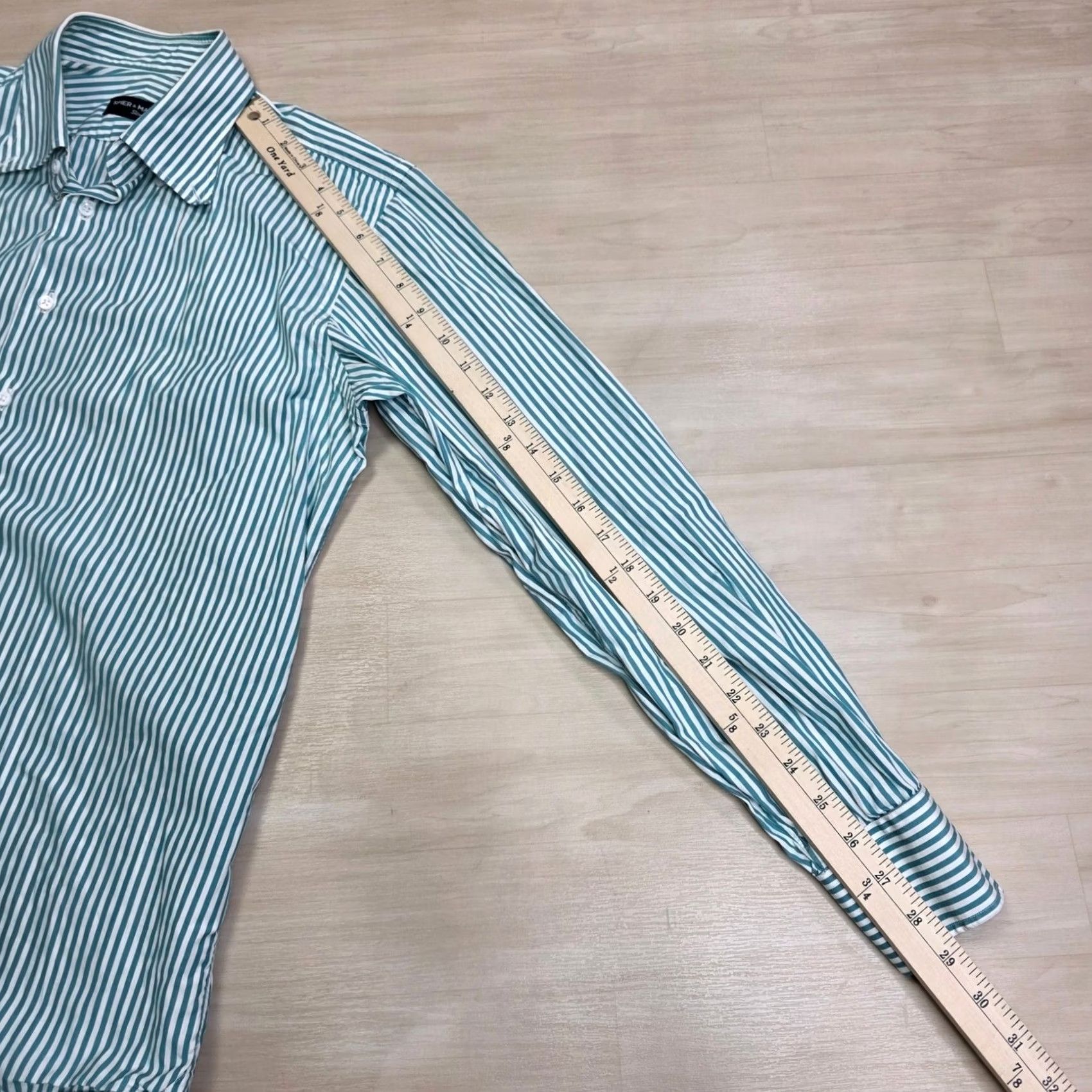 Vintage SPIER MACKAY Dress Shirt Slim Fit Green White Stripe Long Sleeve Size 16 Large Mens Size 42R - 6 Thumbnail