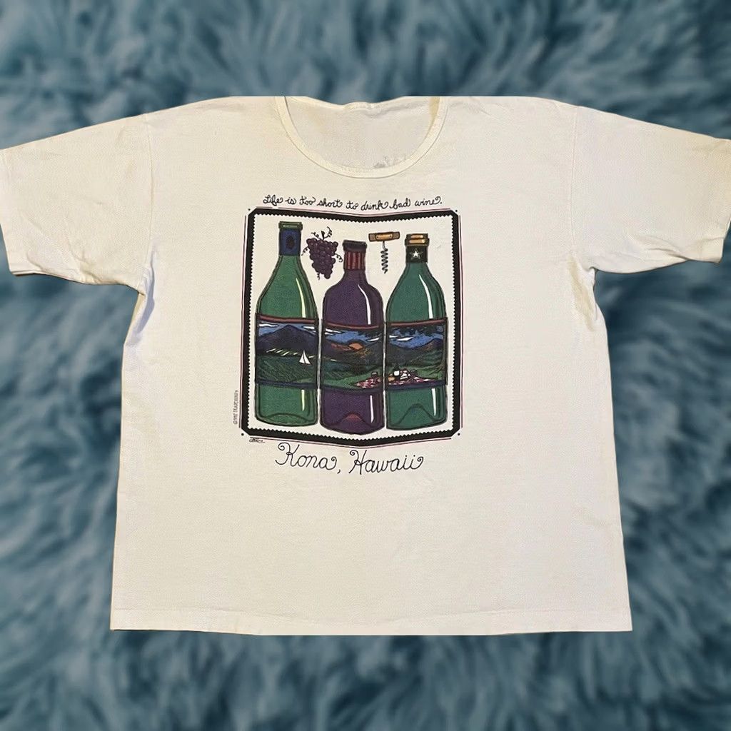 Vintage VINTAGE 90s Hawaii Life’s Too Short To Drink Bad Wine Faded Shirt XL Women White T-Shirt Funny Size XL / US 12-14 / IT 48-50 - 1 Thumbnail