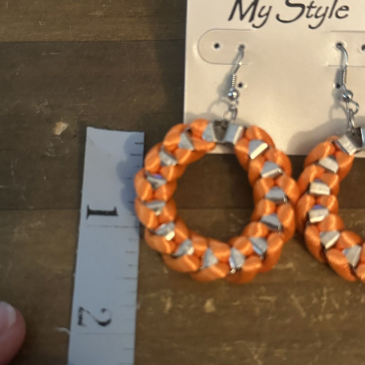 Other My Style silver tone orange woven ribbon hoop earrings Size ONE SIZE - 3 Thumbnail