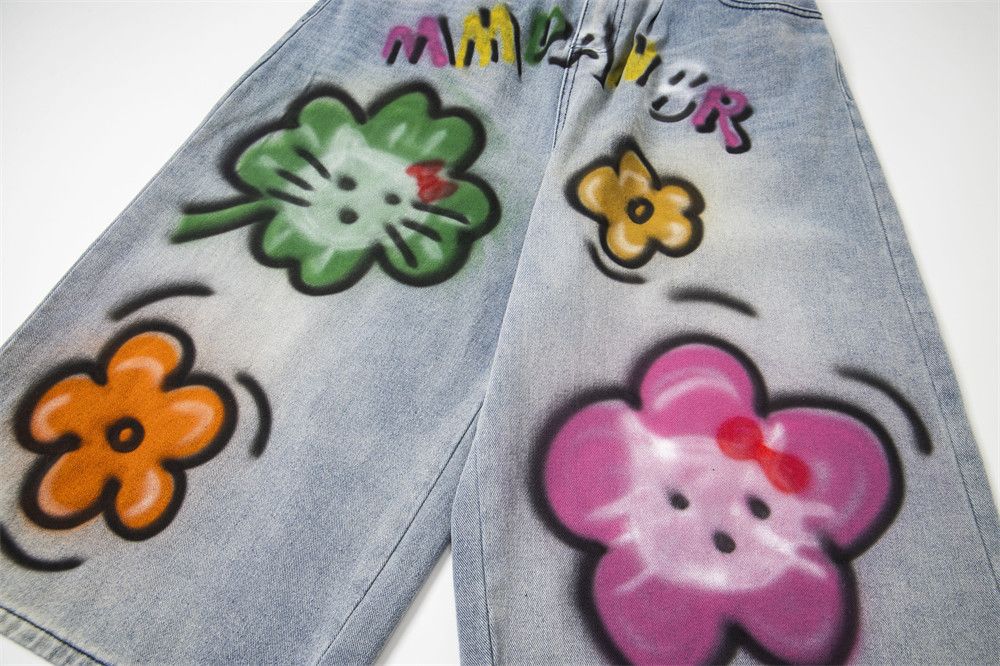 Japanese Brand × Vintage Floral graffiti print loose denim shorts y2k Size US 32 / EU 48 - 4 Thumbnail