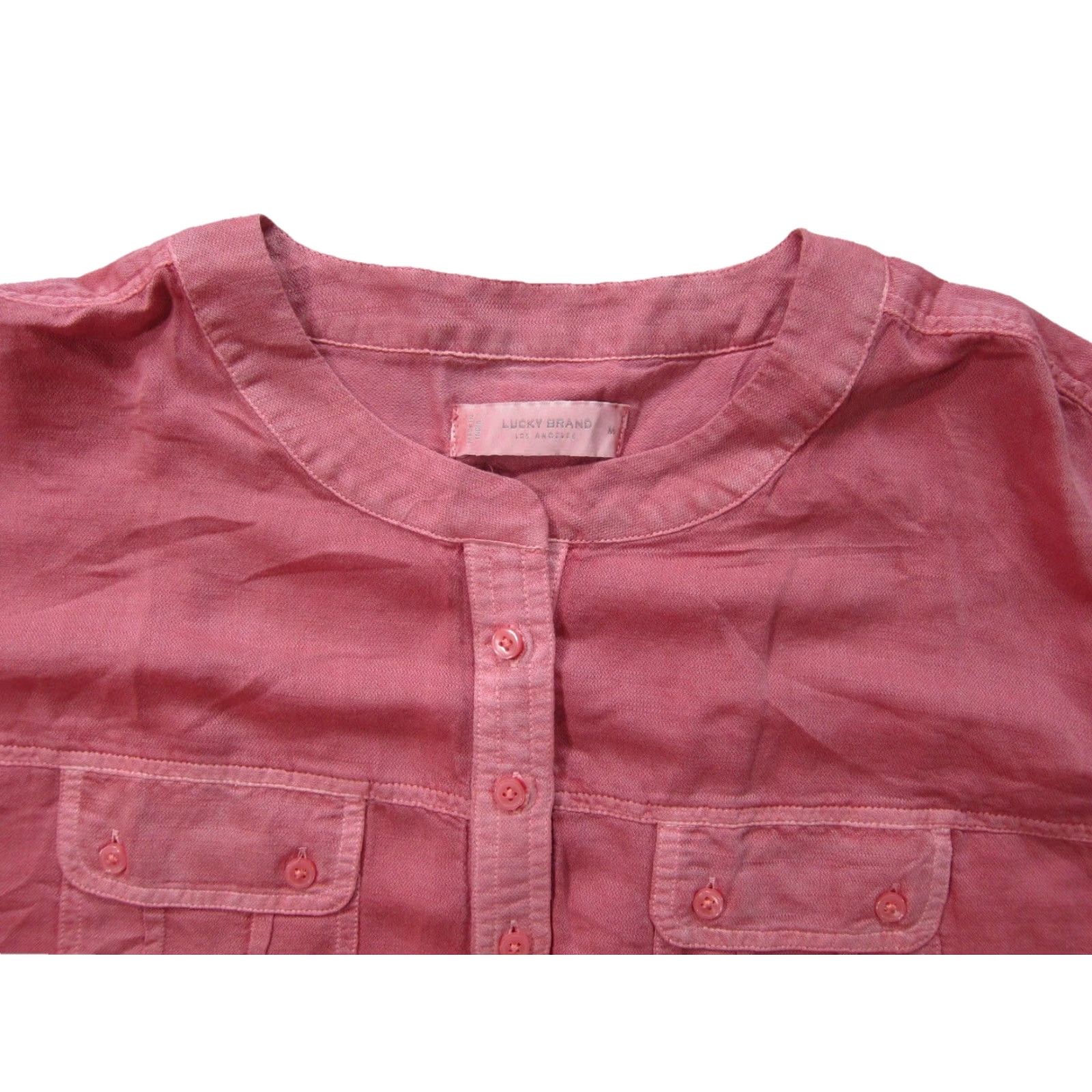 Lucky Brand Lucky Brand Pink Blouse Women Medium Crew Neck Long Sleeve Pocket Cotton Rayon Size M / US 6-8 / IT 42-44 - 4 Thumbnail