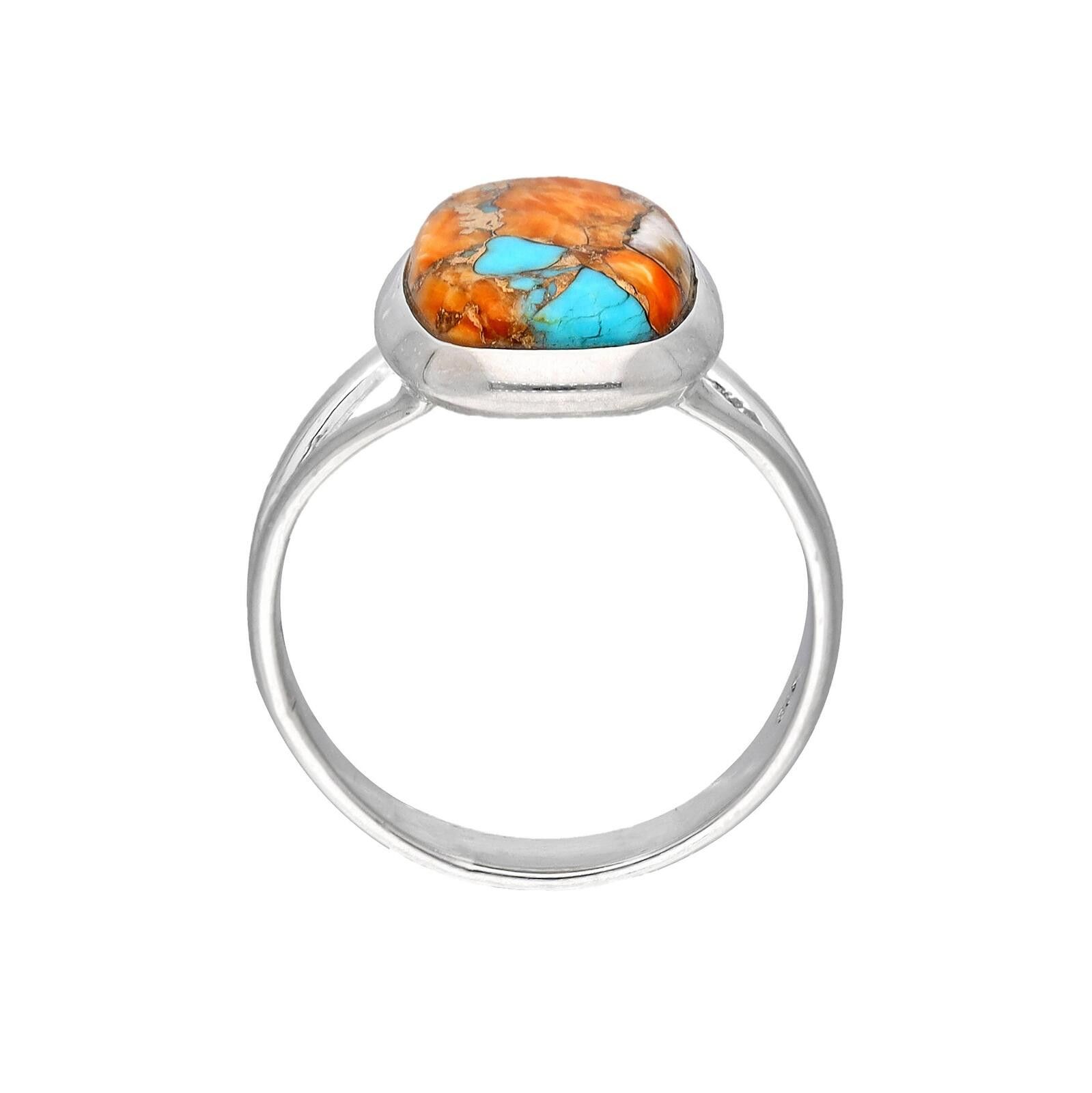 The Unbranded Brand Sterling Silver Orange and Turquoise Stone Ring Size 7 Size ONE SIZE - 4 Thumbnail