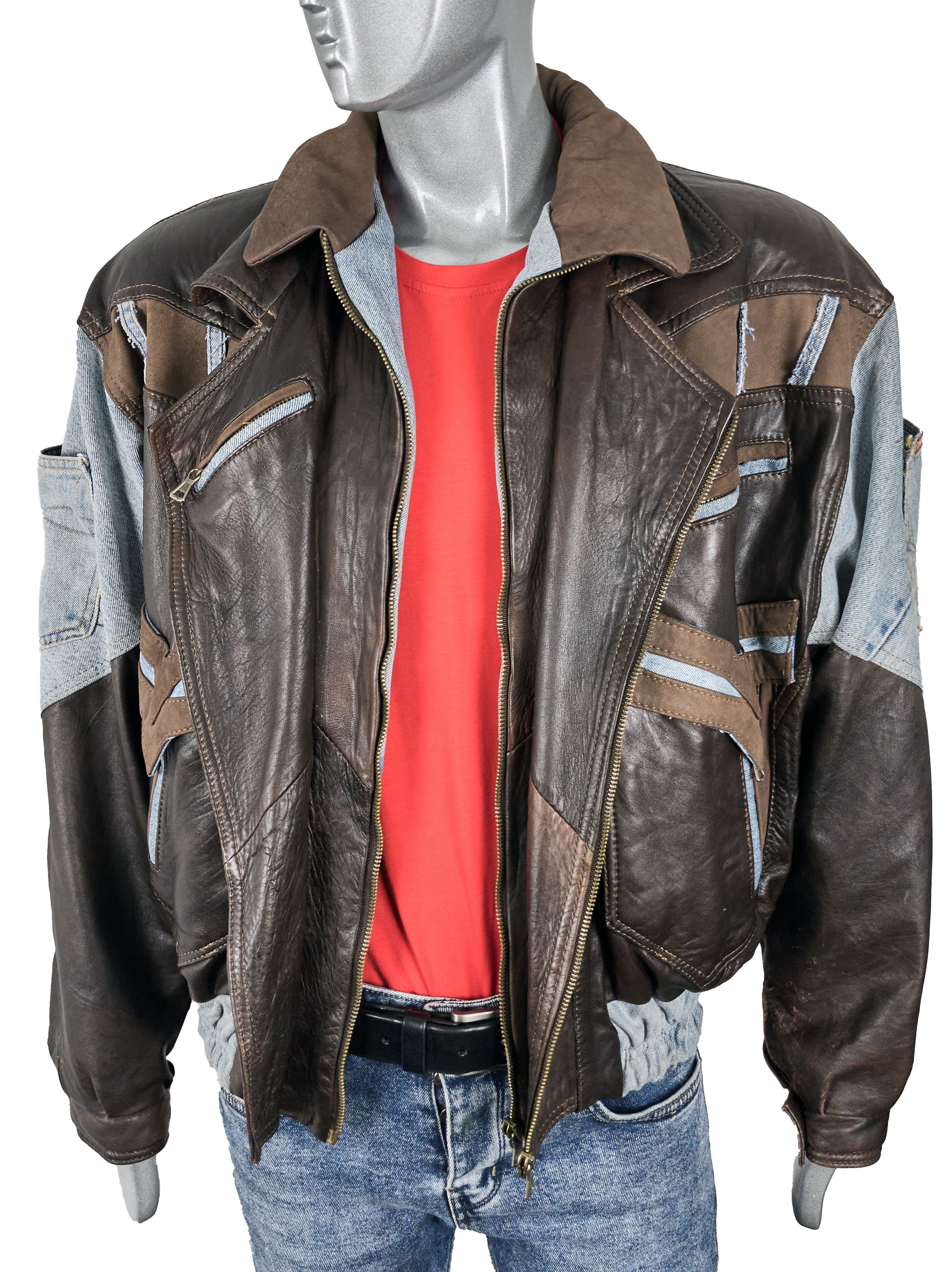 Vintage Vintage 80s Italian leather biker jacket with denim inserts Size US XL / EU 56 / 4 - 10 Thumbnail