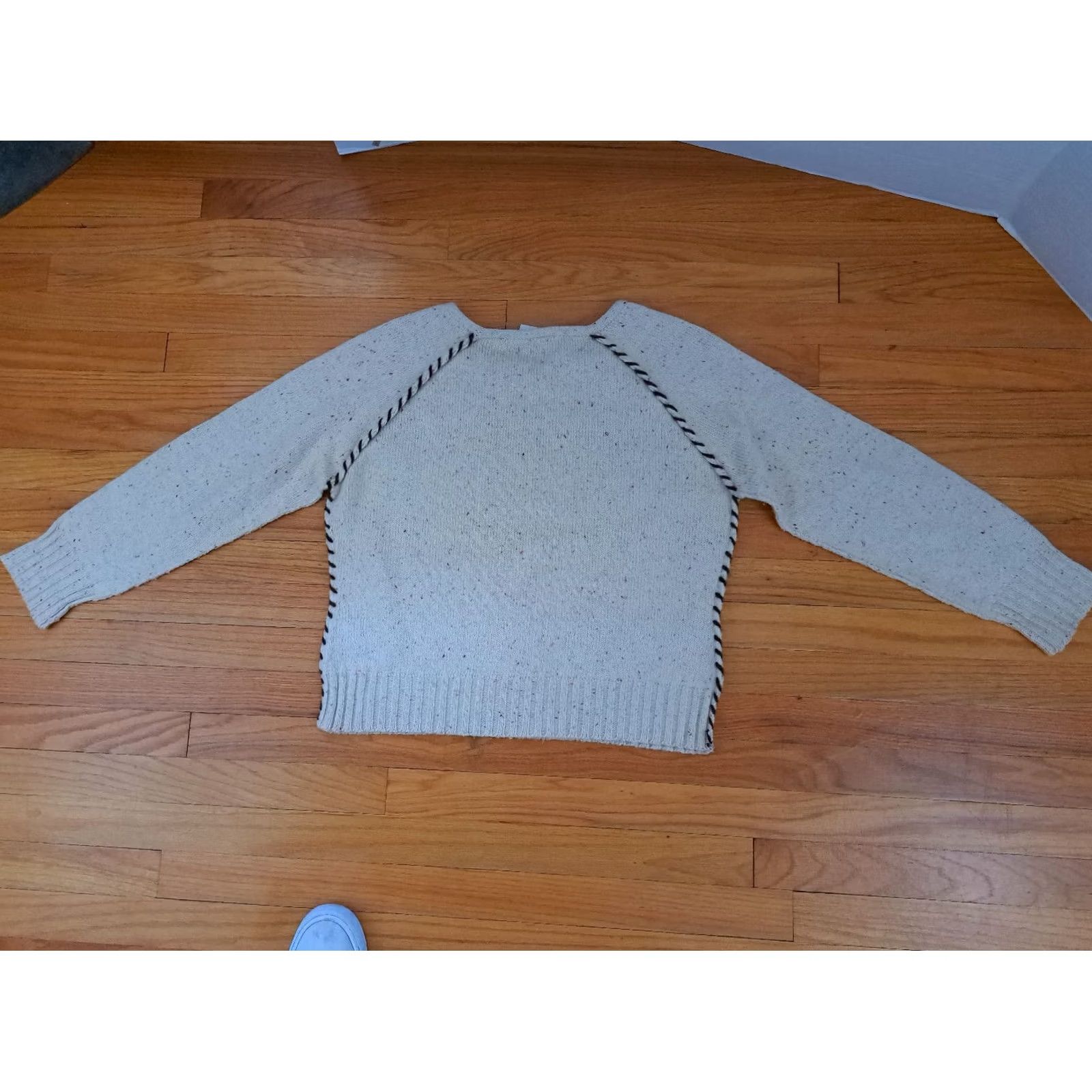 Liz Claiborne Liz Claiborne Women Knit Cotton Roped Trim Sweater Large Cream Pullover Size L / US 10 / IT 46 - 6 Thumbnail