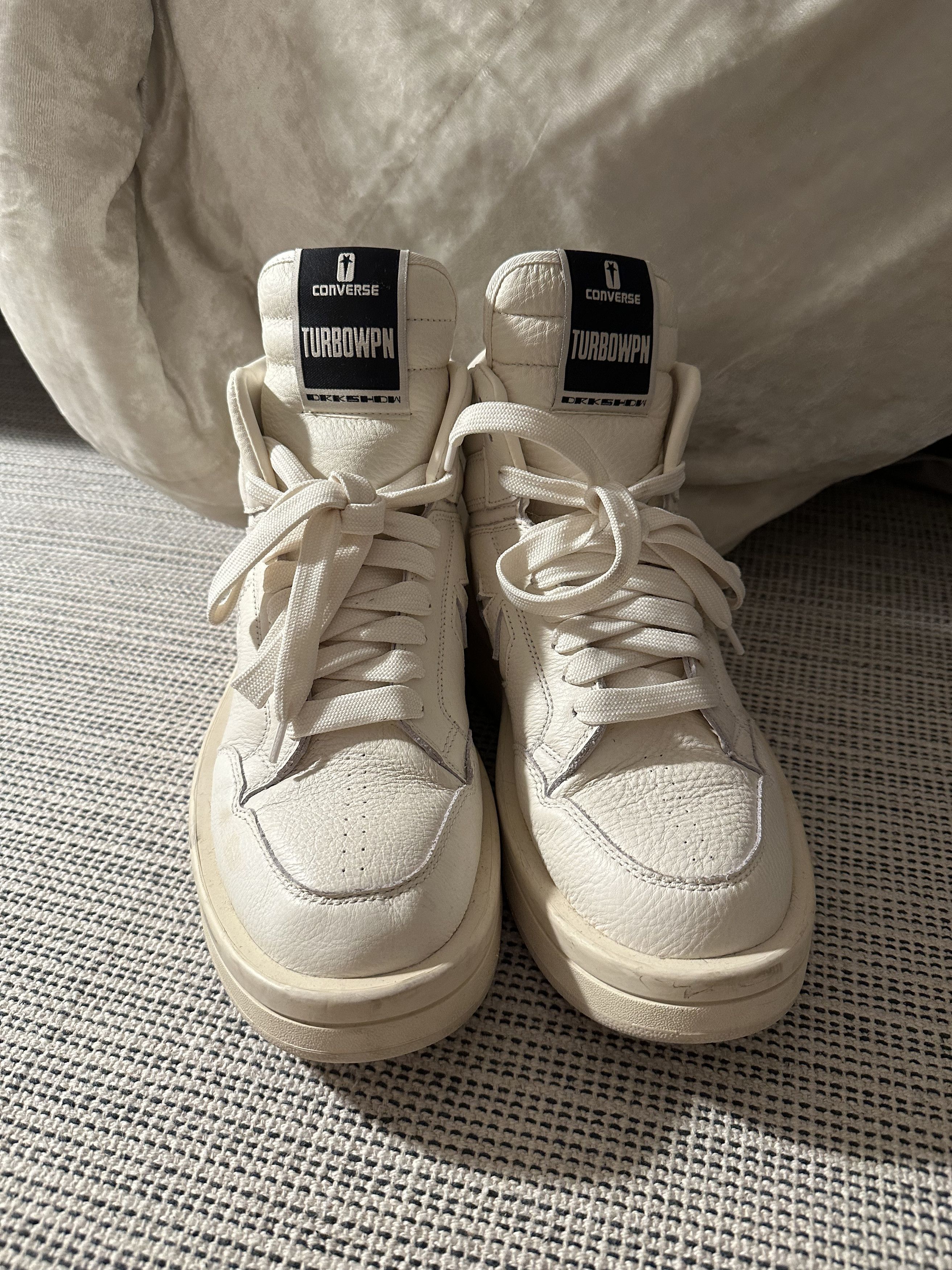 image of Converse x Rick Owens Drkshdw Rick Owens X Turbowpn Mid 'egret' Shoes in Egret/Egret/Cloud Cream (S