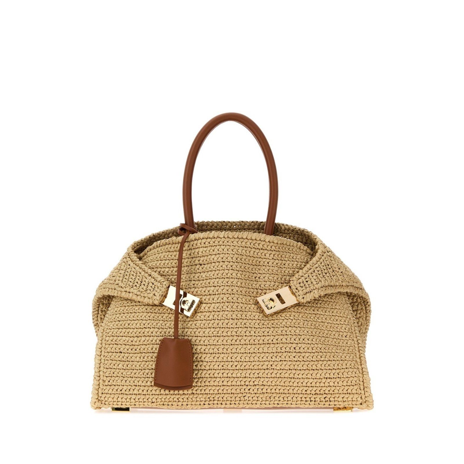 Salvatore Ferragamo FERRAGAMO Raffia Small Hug Natural Top Handle Bag New & Auth Size ONE SIZE - 1 Thumbnail