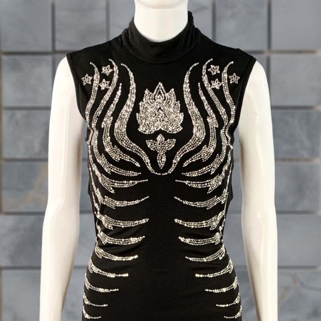 John Richmond JOHN RICHMOND Size 4 Black Silver Viscose Studded High Neck Evening Gown Womens Size S / US 4 / IT 40 - 1 Thumbnail