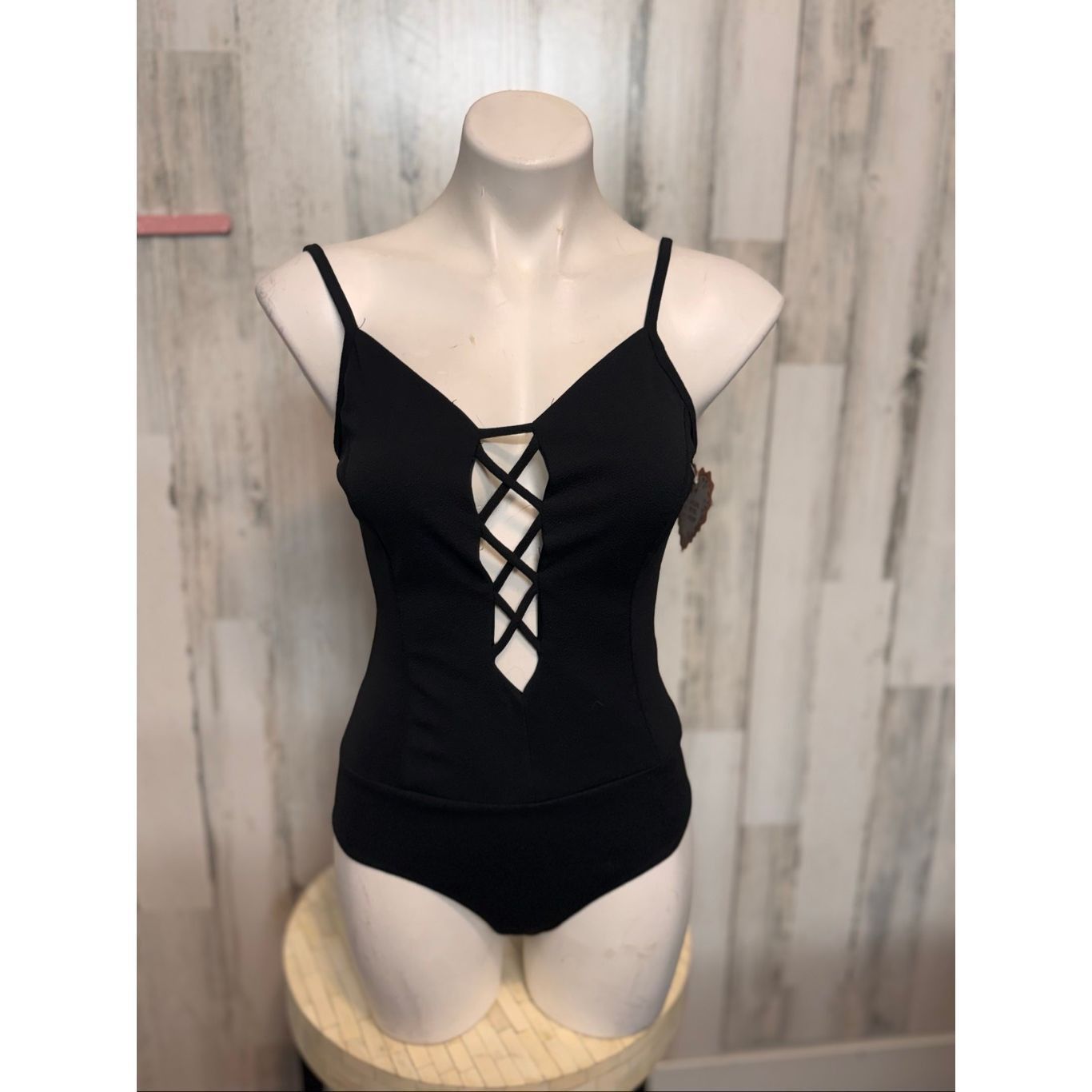 Other KRUSH Black Lace-Up Front Bodysuit Women’s Medium Spaghetti Size L / US 10 / IT 46 - 2 Thumbnail