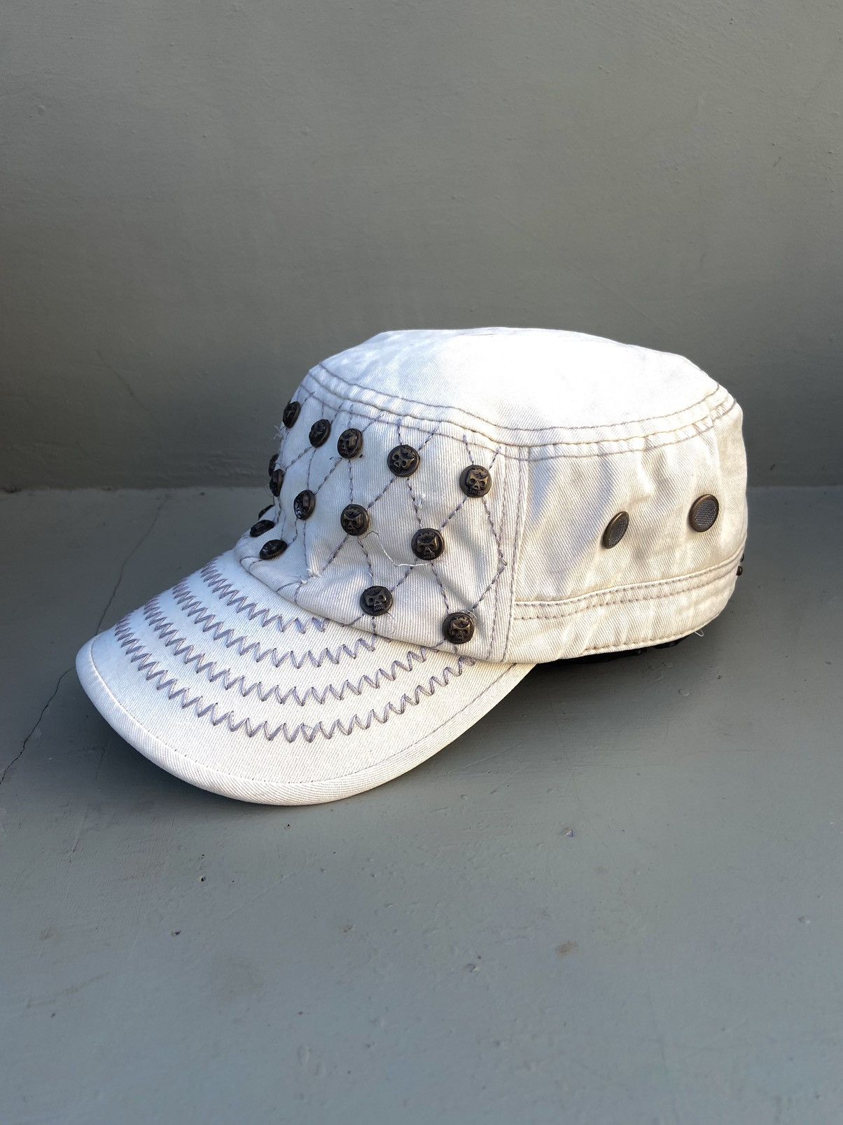 If Six Was Nine 2000s punk studded skull buttons patrol hat Size ONE SIZE - 2 Thumbnail
