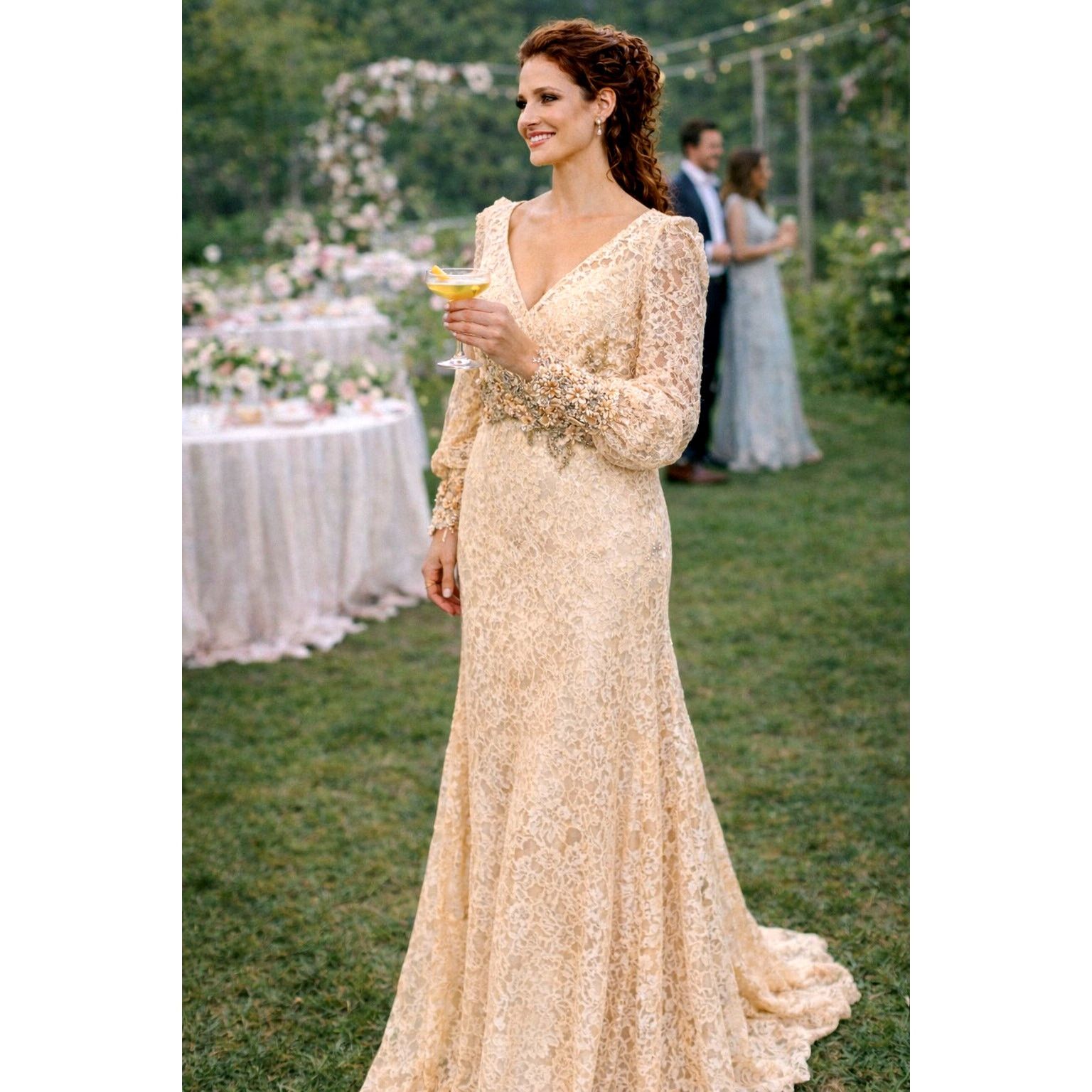 Other Mac Duggal Lace V Neck Embellished Gown Blush size 12 Size XL / US 12-14 / IT 48-50 - 2 Thumbnail