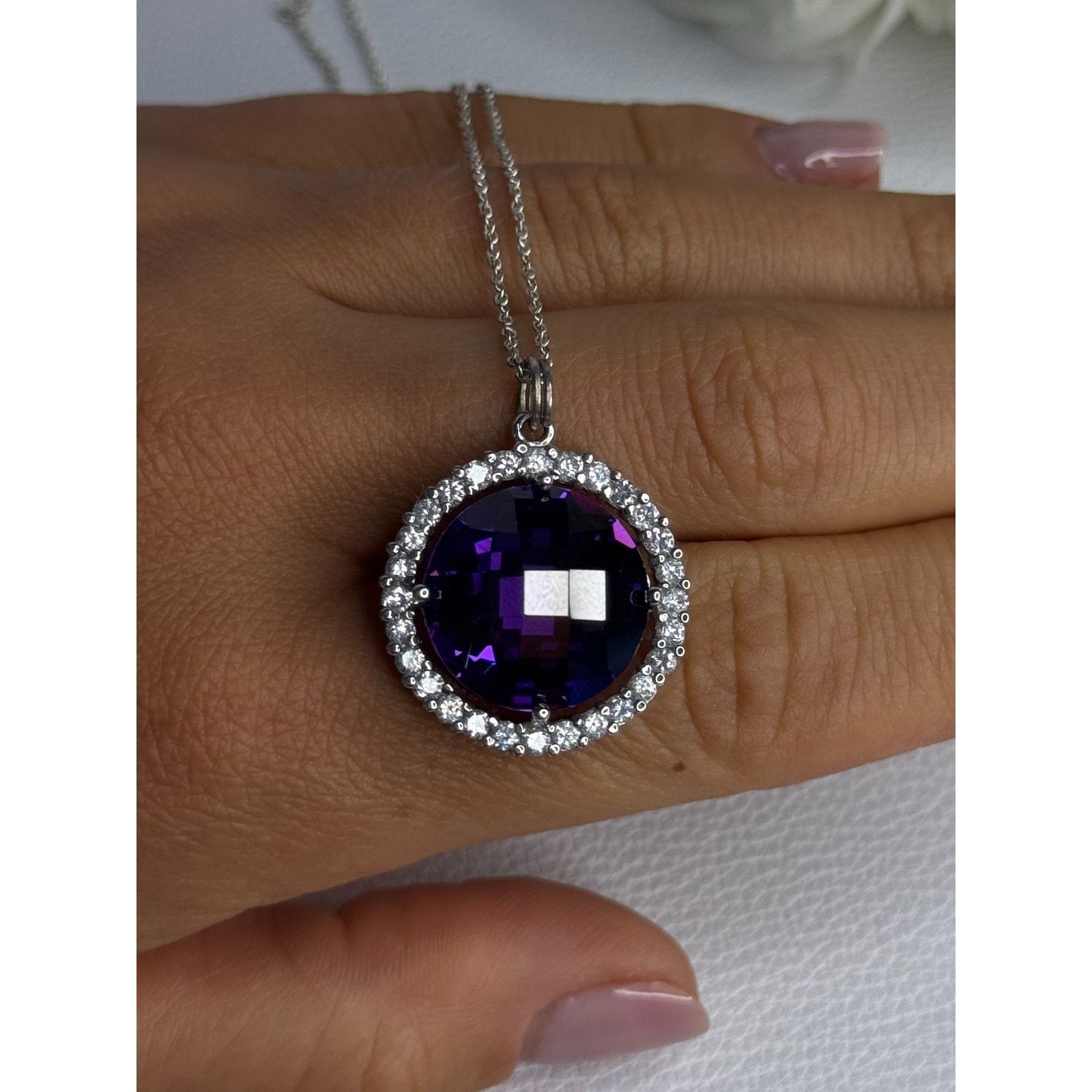Jewelry 925 STERLING SILVER PURPLE CRYSTAL & CZ NECKLACE LENGTH 18 Size ONE SIZE - 7 Thumbnail