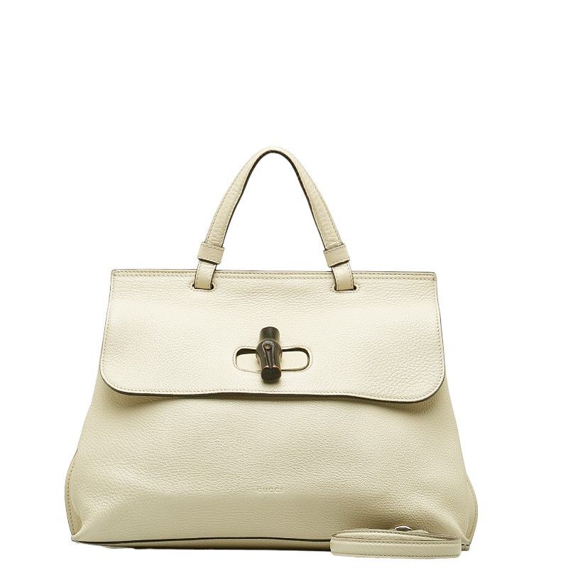 image of Gucci Medium Bamboo Daily Leather Handbag in White, Women's