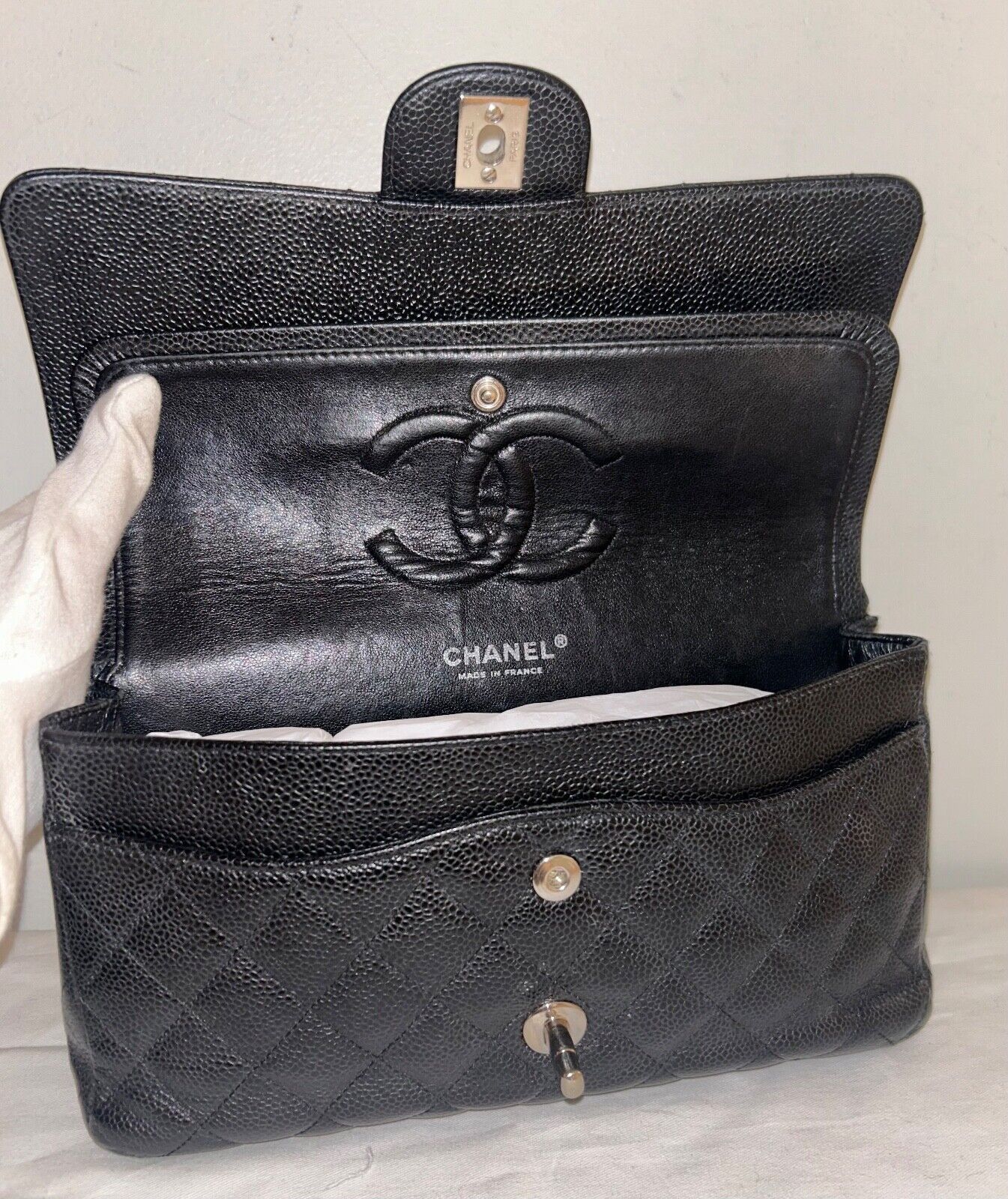 Chanel CHANEL Medium Double Flap Quilted Caviar Leather Bag Black Size ONE SIZE - 8 Thumbnail