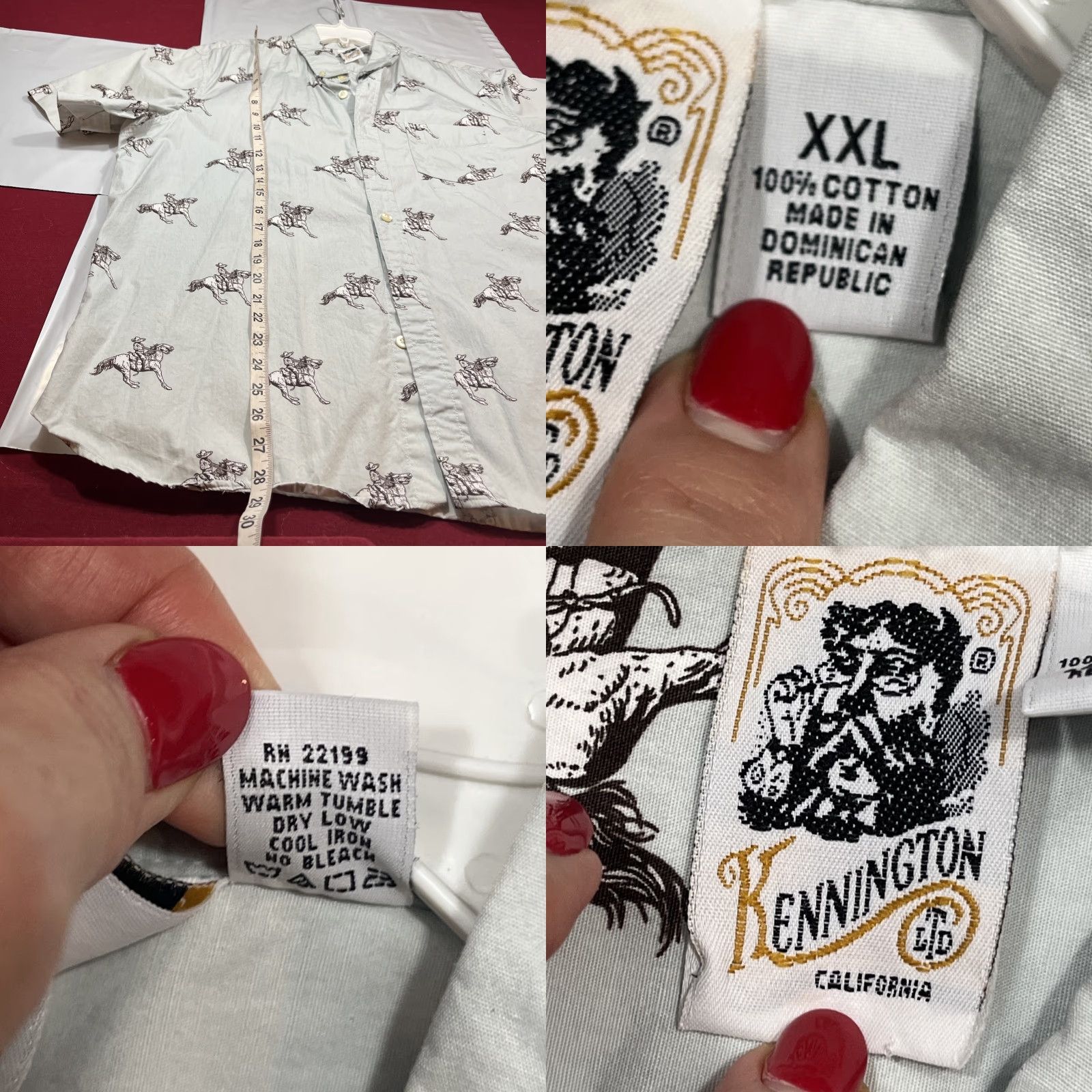 Vintage Kennington Shirt Men’s 2XL Short Sleeve Button-Up Western COWBOY HORSE Cotton 2X Very Light Green Retro 90s Beach Outdoor Pockets Mens Size US XXL / EU 58 / 5 - 9 Thumbnail