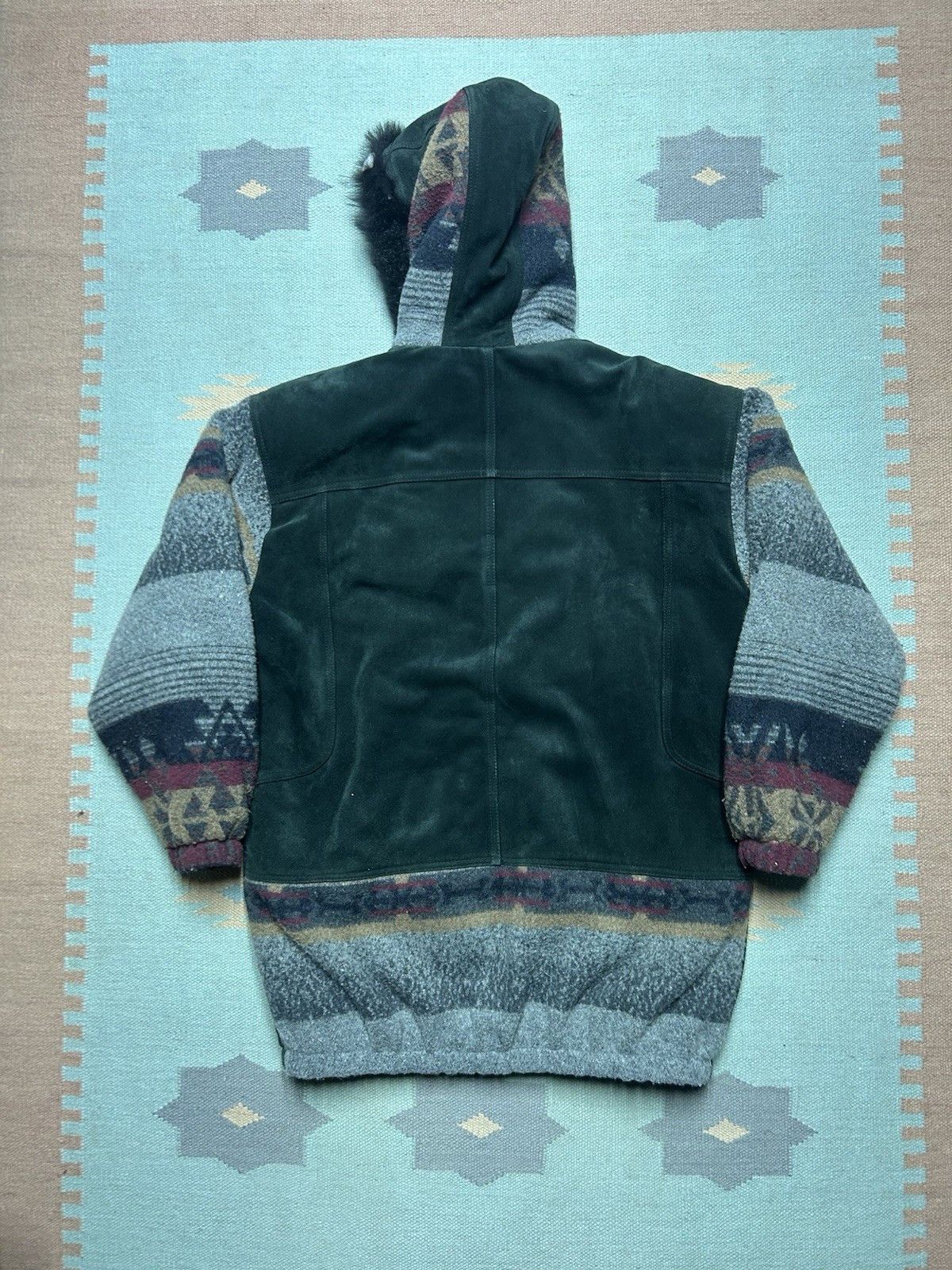Vintage Vintage 80s Aztec toggle coat wool leather hooded jacket XL Size XL / US 12-14 / IT 48-50 - 8 Thumbnail