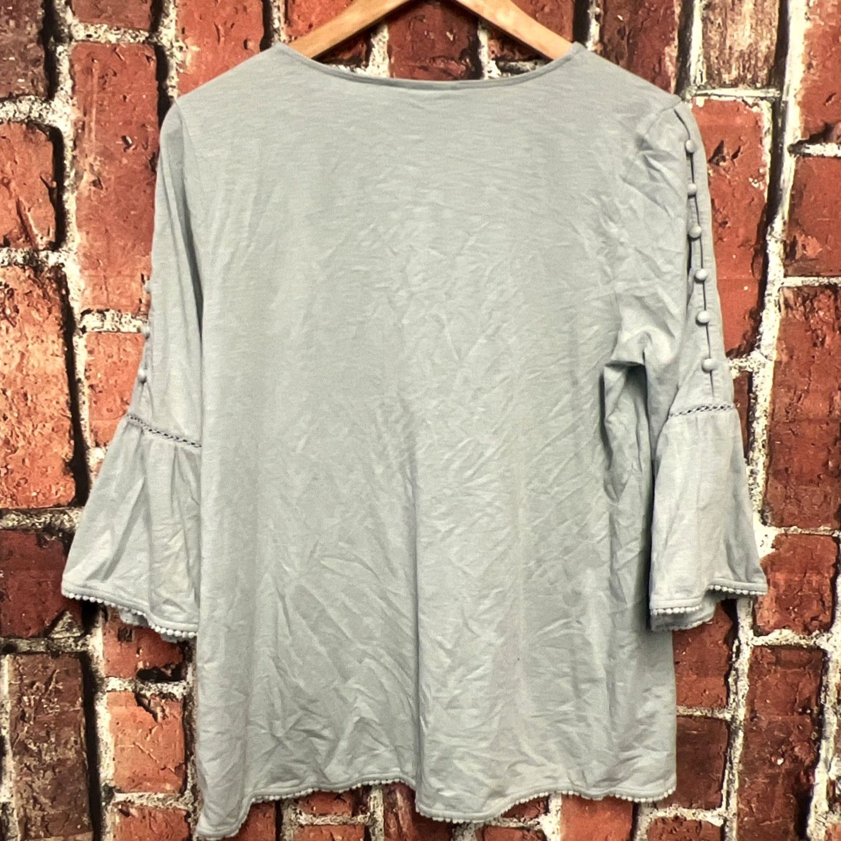 J. Jill J Jill Blouse Womens M Green Peasant Top V Neck Button Sleeve Cotton Size M / US 6-8 / IT 42-44 - 3 Thumbnail