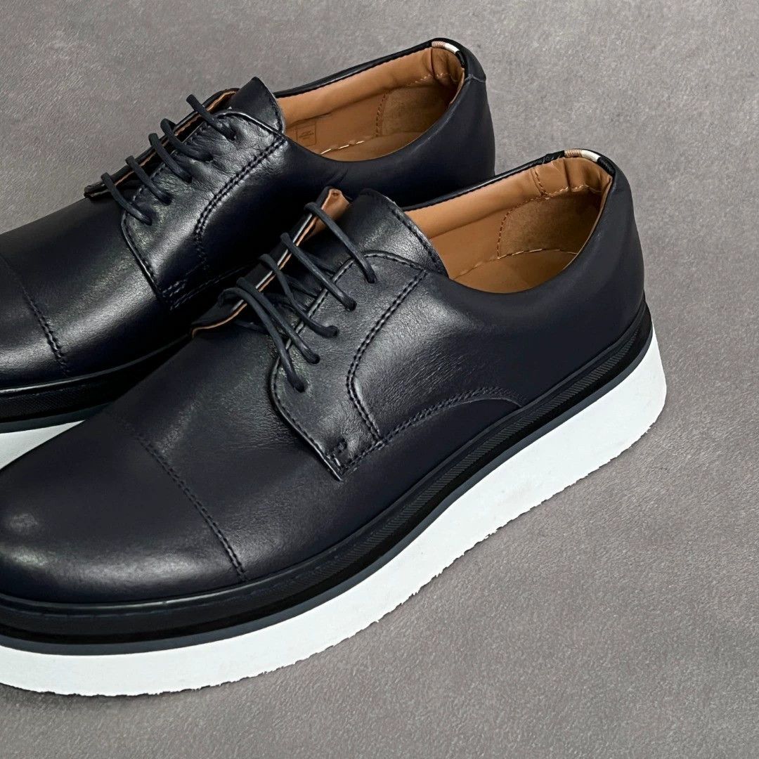 Hugo Boss HUGO BOSS Navy Calf Leather Lace-up Sneakers 39-42 Size US 7 / EU 40 - 5 Thumbnail