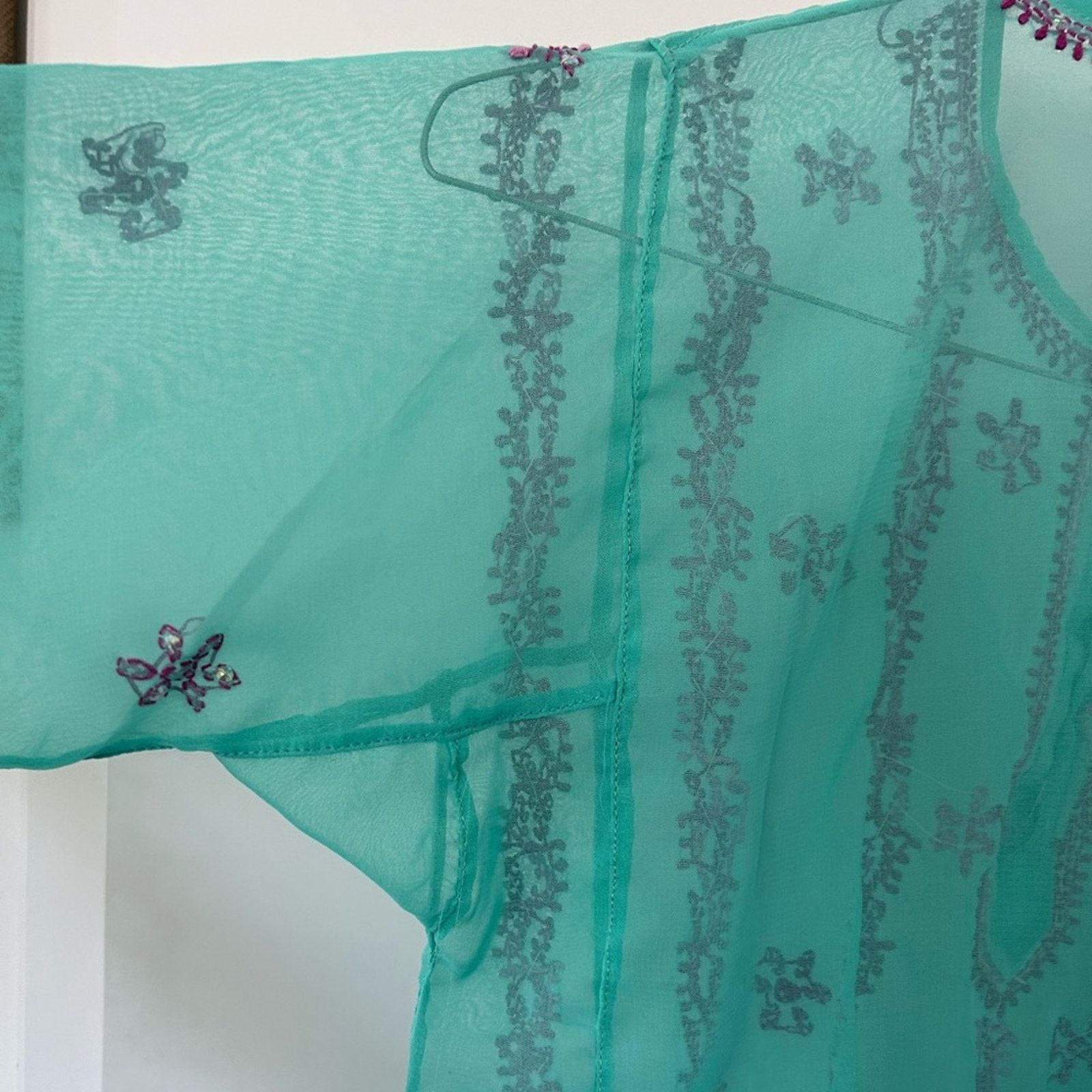& Other Stories Turquoise with purple embroidery women’s indian kurta Tunic Size M / US 6-8 / IT 42-44 - 2 Thumbnail
