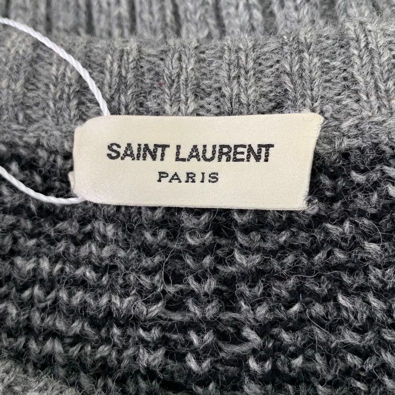 Saint Laurent Paris Saint Laurent Dark grey plaid wool crewneck long-sleeve swe Size US L / EU 52-54 / 3 - 5 Thumbnail