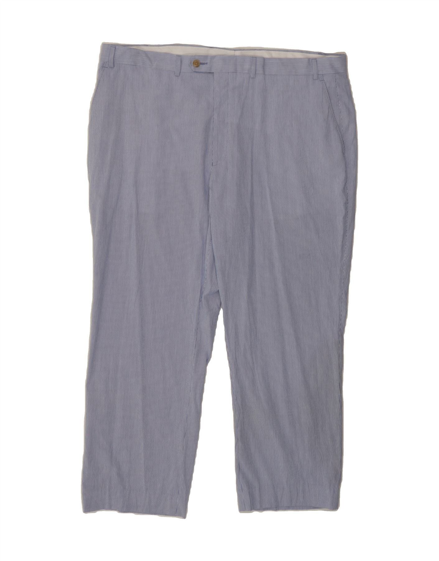 Ralph Lauren Mens Straight Cropped Trousers W42 L28 Blue Pinstripe Cotton Size US 34 / EU 50 - 1 Thumbnail
