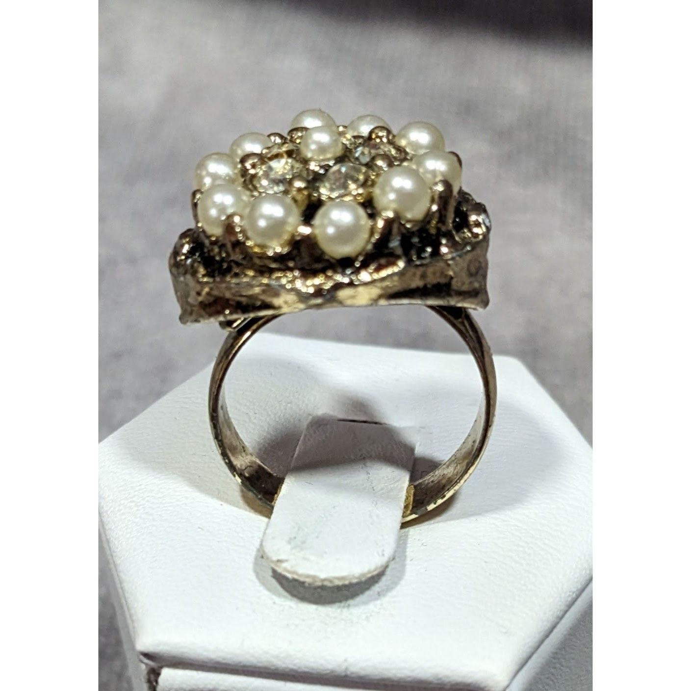 Other Vintage Glam Gold Tone Rhinestone Seed Pearl Adjustable Ring Size ONE SIZE - 8 Thumbnail