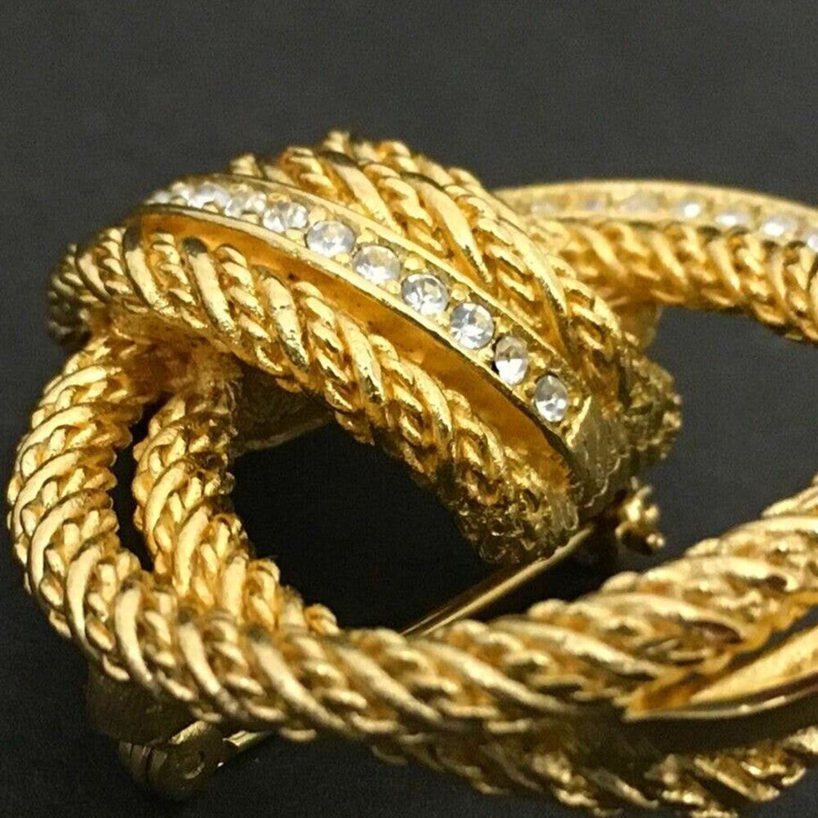 Christian Dior Monsieur Christian Dior Rhinestone Gold Tone Twist Brooch Size ONE SIZE - 5 Thumbnail