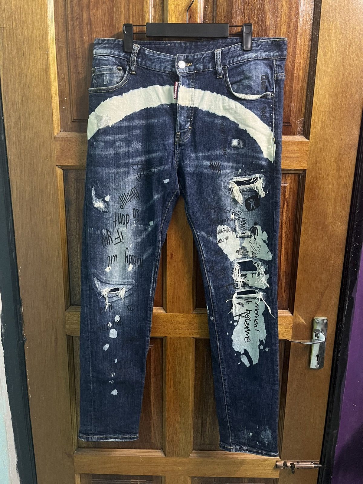 Dsquared2 DSQUARED2 Graffiti Skiny Slim Fit Denim Jeans Size US 34 / EU 50 - 1 Thumbnail
