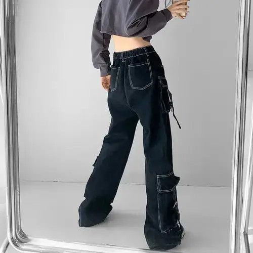 Japanese Brand Multi Pockets Black Baggy Cargo Jeans Size 30" / US 8 / IT 44 - 3 Thumbnail