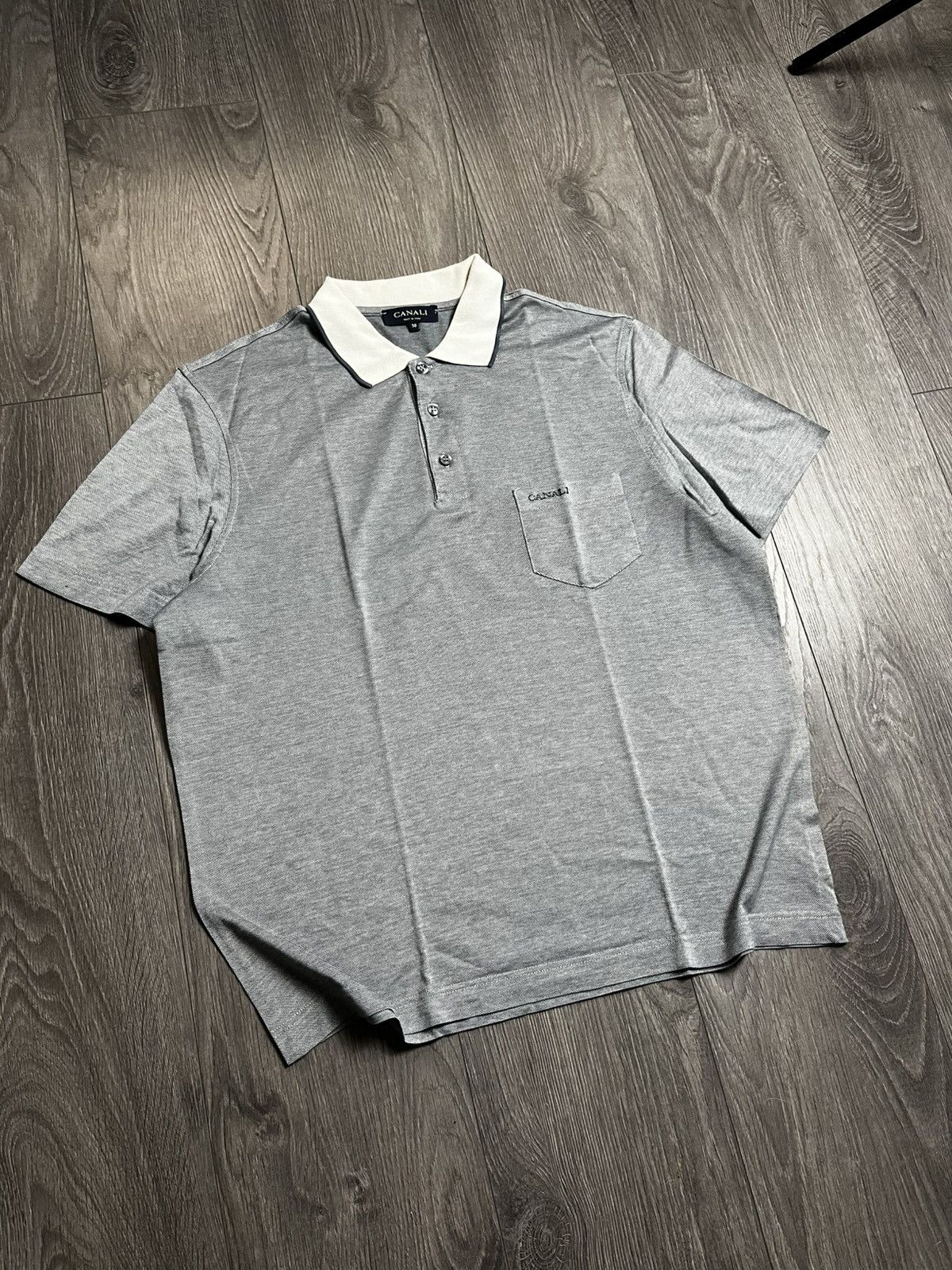 Canali CANALI Two-Tone Contrast Collar Pocket Polo Gray Luxury Size US L / EU 52-54 / 3 - 1 Thumbnail