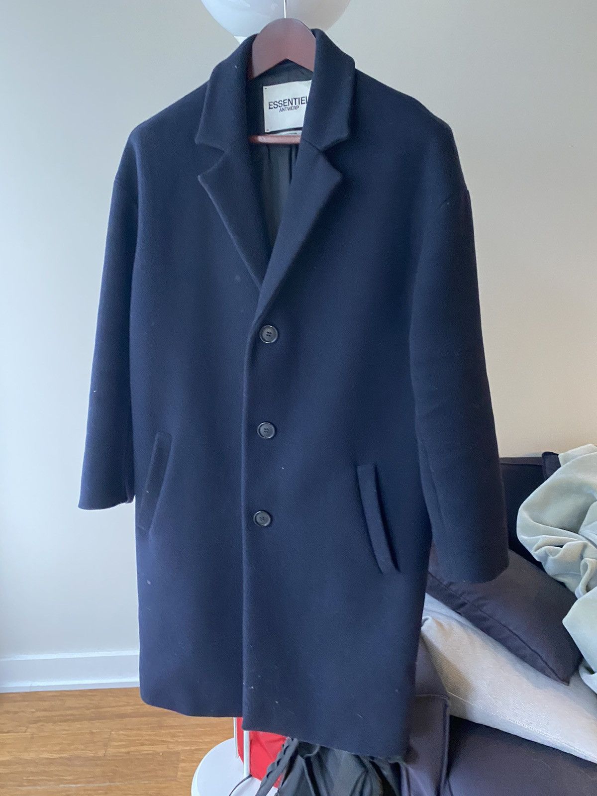 image of Essentiel Antwerpen Long Overcoat Wool in Blue, Men's (Size Medium)