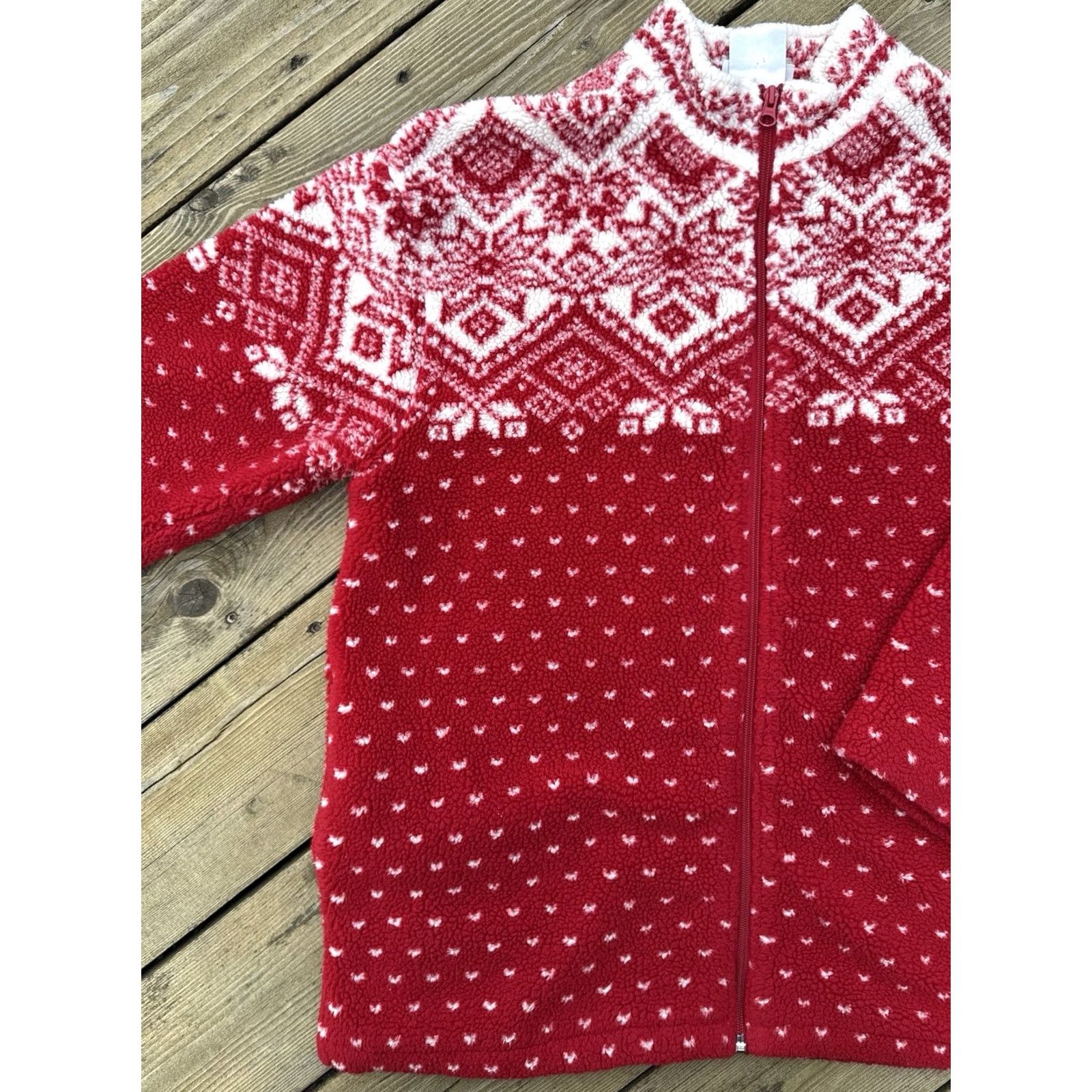 Northern Reflections VINTAGE Northern Reflections Sherpa Fleece Jacket Full Zip Nordic Fair Isle Red Womens L Size L / US 10 / IT 46 - 2 Thumbnail