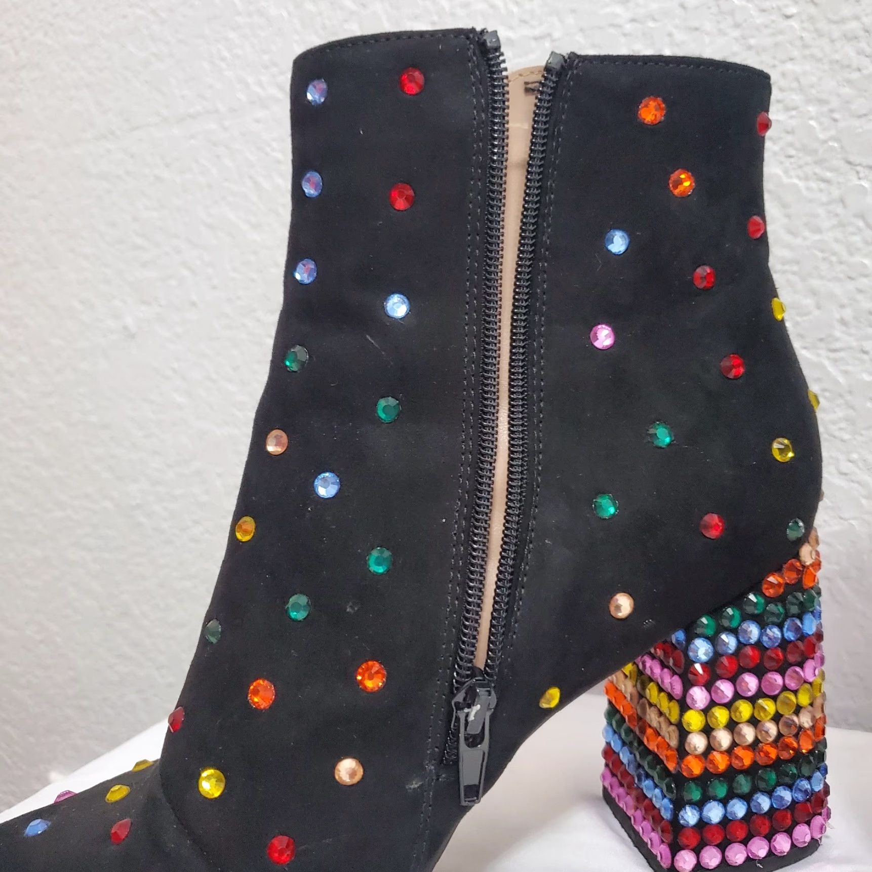 Betsey Johnson Betsey Johnson Kaydence Boots Black 9.5 Ankle Bootie Block Heel Pointed Toe Zipper Rhinestone Festival Size US 10 / IT 40 - 6 Thumbnail