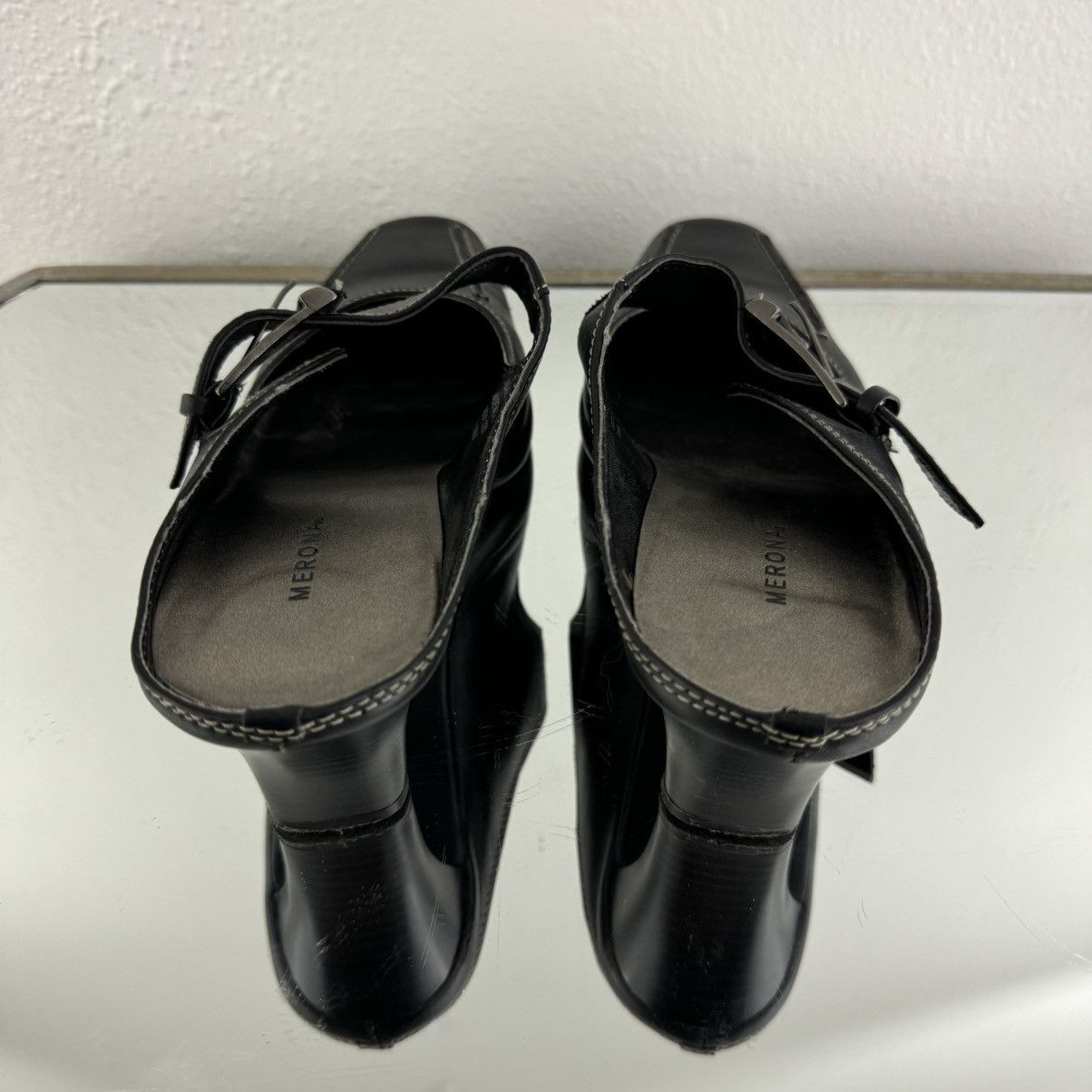 Merona MERONA Vintage Y2K Black Leather Edgy Mary Jane Mule Heels Size US 7.5 / IT 37.5 - 8 Thumbnail