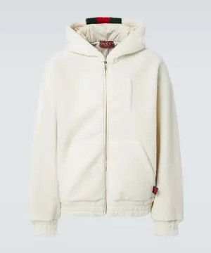 Gucci o1loc1c1125 814191 Wool Fleece Zip Jacket With Web in White Size US M / EU 48-50 / 2 - 1 Thumbnail