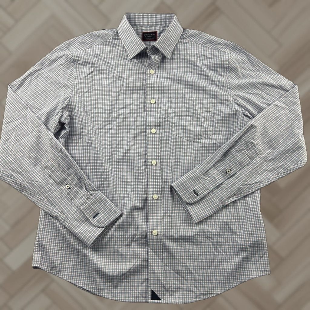 UNTUCKit UNTUCKit Shirt Long Sleeve Nylon Plaid Button Front Mens M Blue White Size US M / EU 48-50 / 2 - 1 Thumbnail