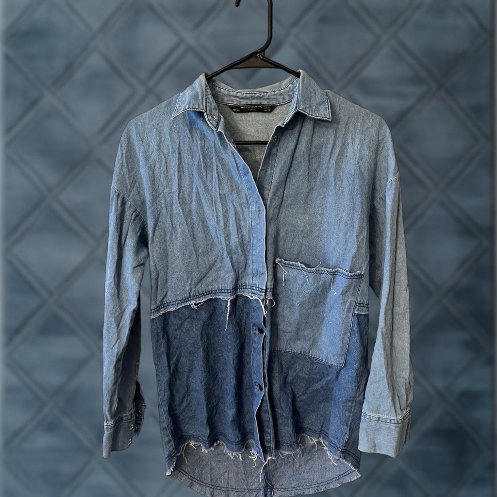 Zara Zara Women's Chambray Button-Up Shirt Blue Denim Look Size XS Size XS / US 0-2 / IT 36-38 - 1 Thumbnail