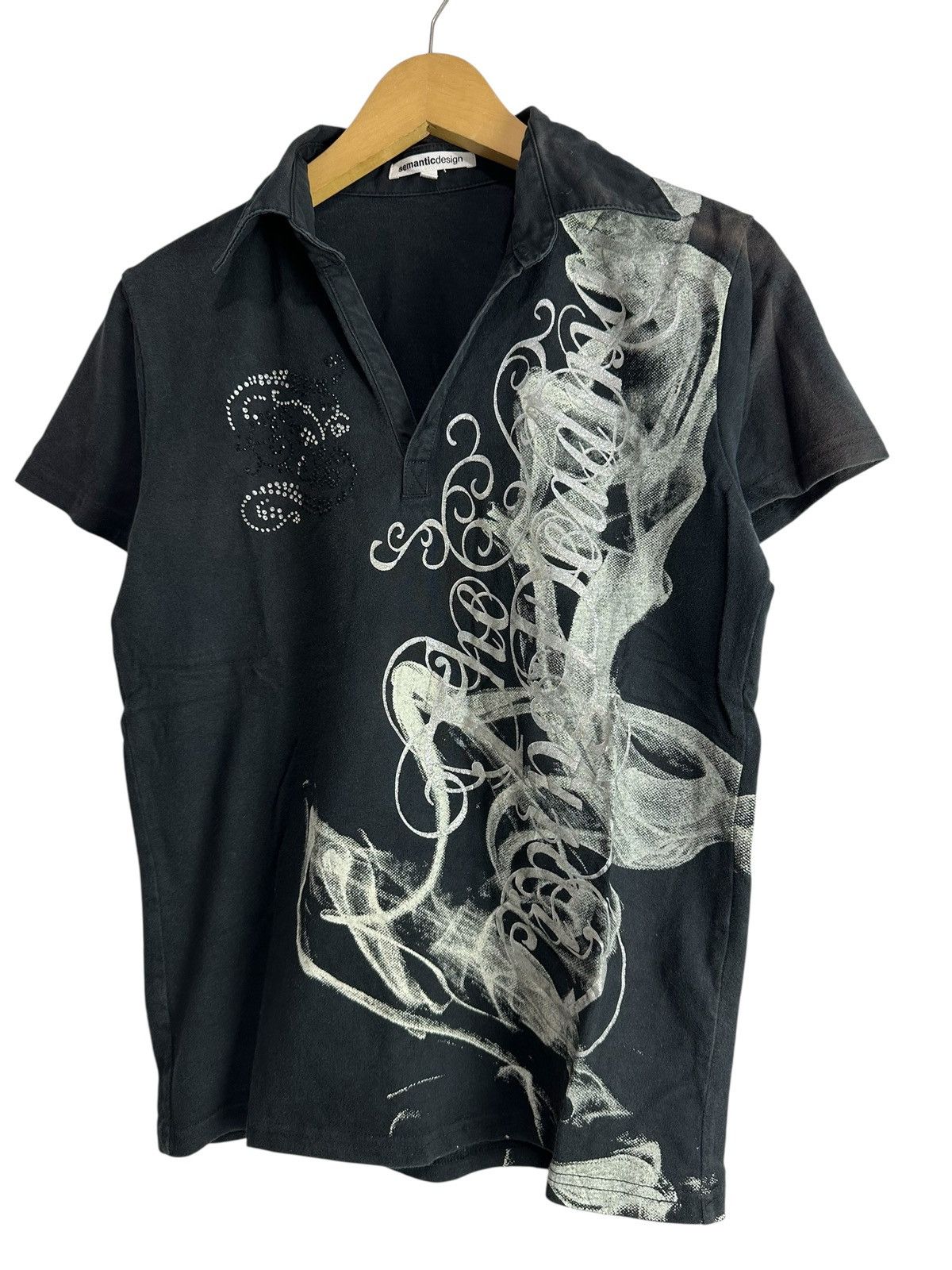 semanticdesign 2000s Y2K Semantic Design Shirt Rivet Collar POEM BLACK Size US S / EU 44-46 / 1 - 3 Thumbnail