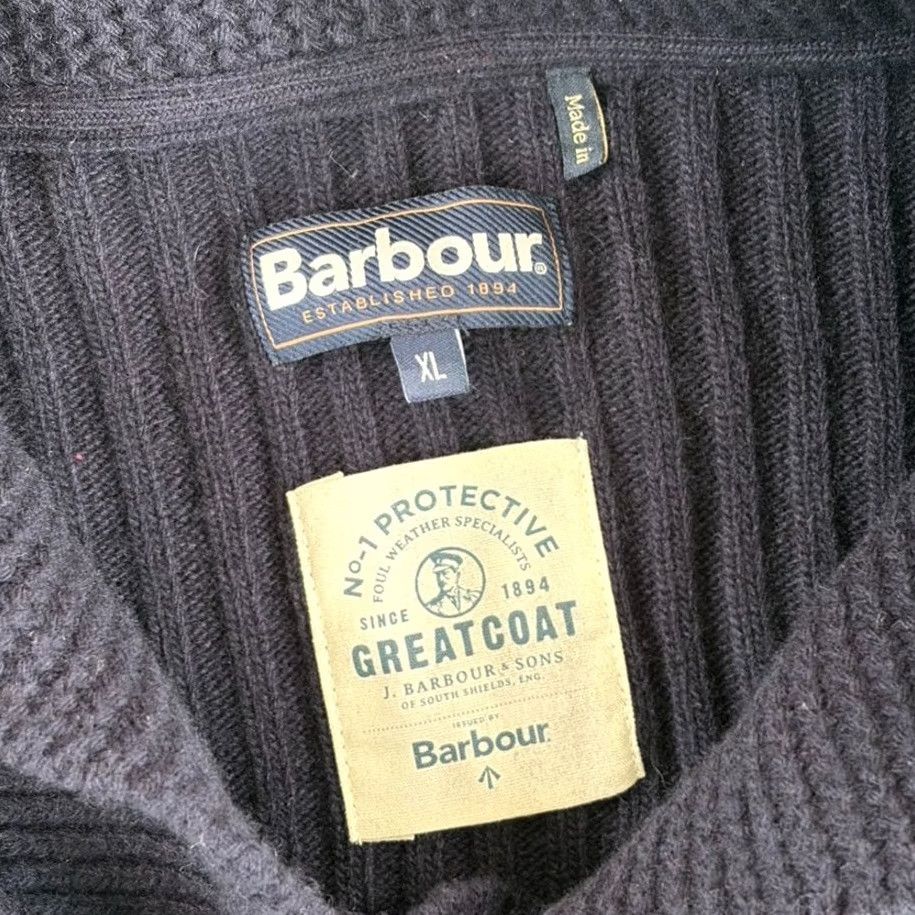Barbour BARBOUR Sweater Jumper Navy Grey Geometric 100% Wool XL Men Pullover Turtleneck Knitted Knit Design Designer Modern Barbour Logo Size US XL / EU 56 / 4 - 2 Thumbnail