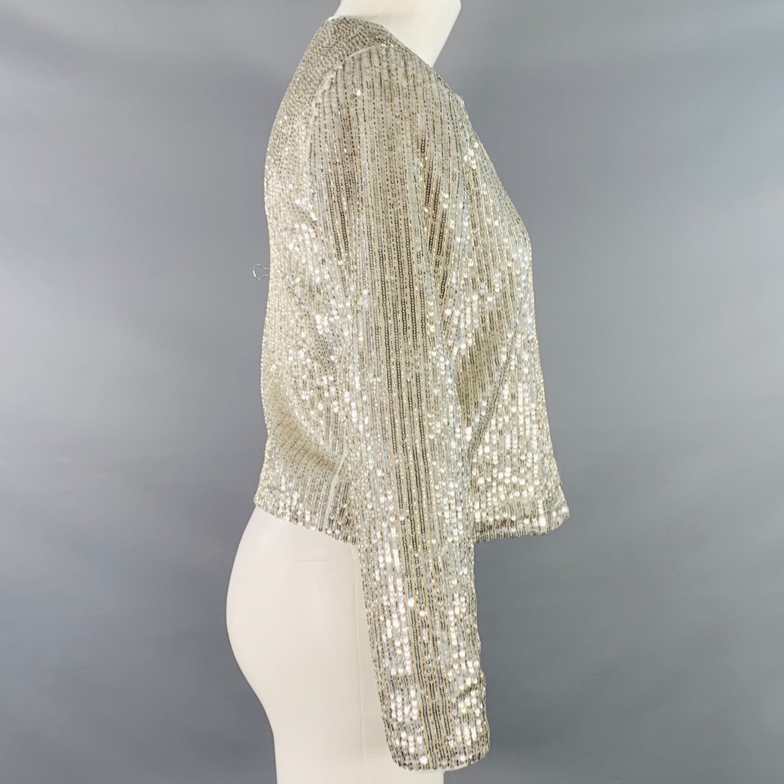 Alice + Olivia Size S Silver Polyester Sequined Stripe Jacket Blazer Size S / US 4 / IT 40 - 3 Thumbnail