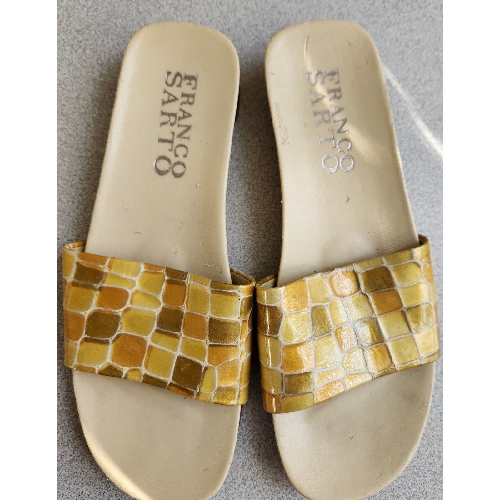 Franco Sarto Franco Sarto Yellow Brown Square Pattern 1" Sandals 6.5M Size US 6.5 / IT 36.5 - 1 Thumbnail