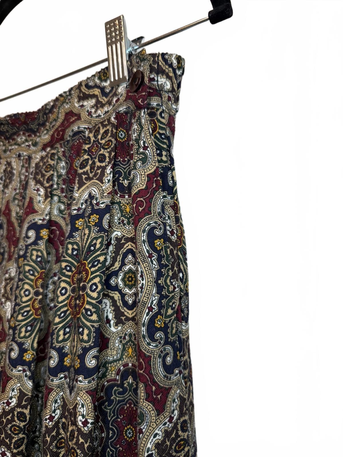 Designer Vintage 80s 90s High Waist Paisley design pleated Long skirt Size 28" / US 6 / IT 42 - 4 Thumbnail